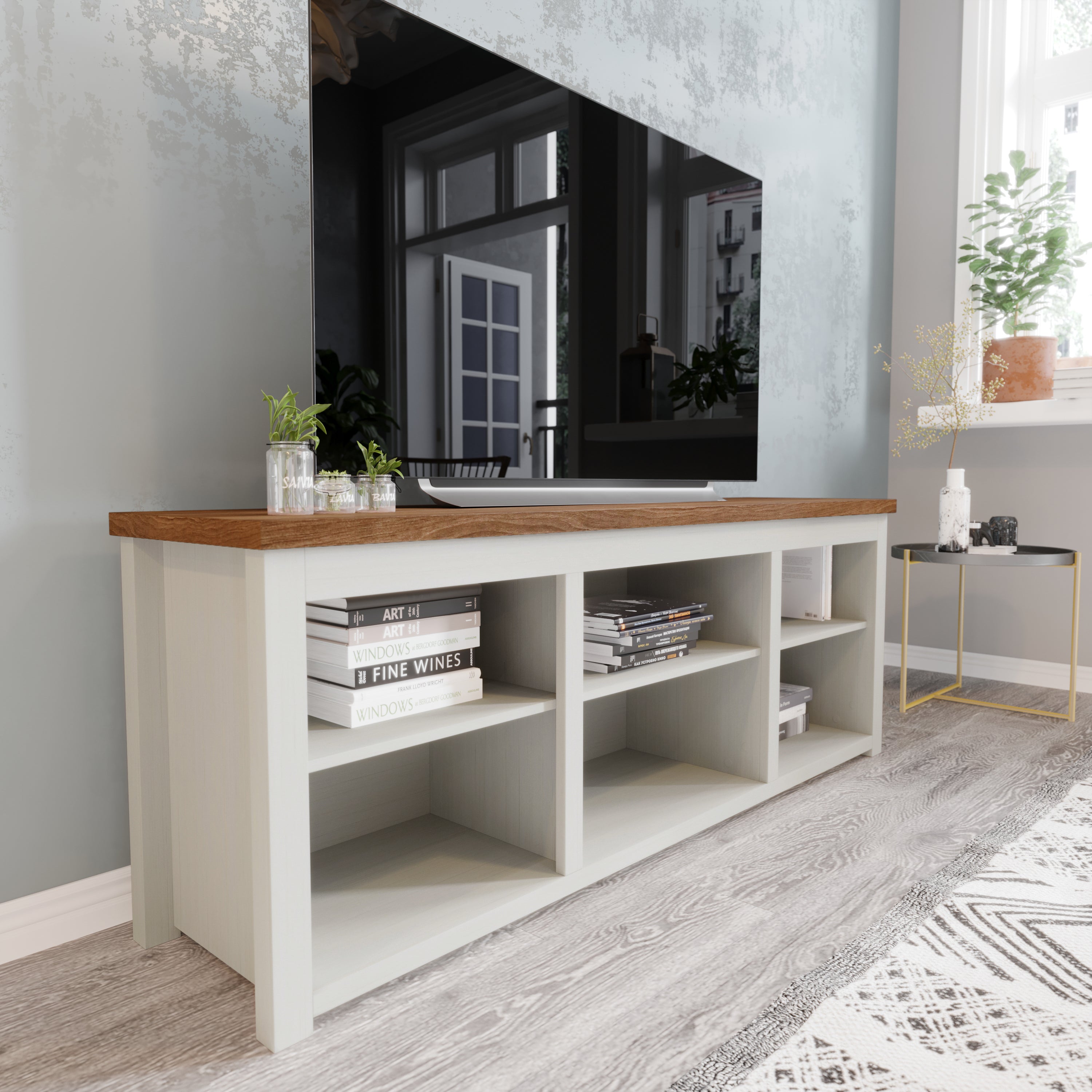 Kilead Farmhouse TV Stand for up to 80" TVs - 65" Engineered Wood Framed Media Console with Open Storage