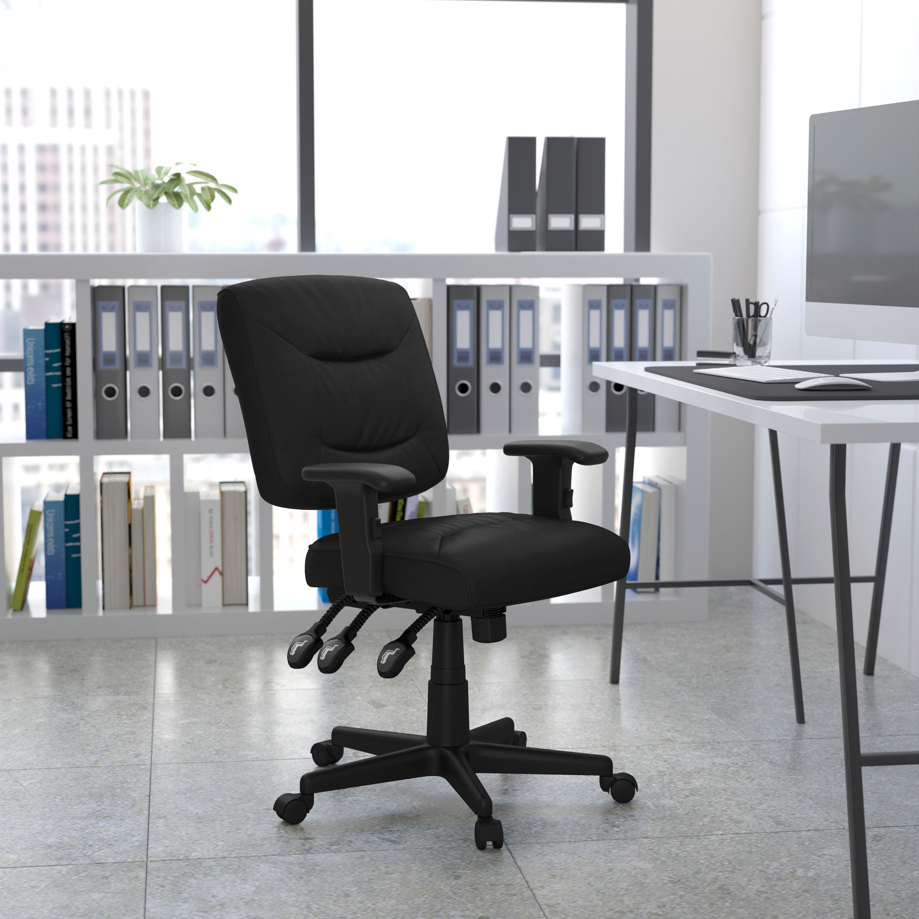 Mid-Back LeatherSoft Multifunction Swivel Ergonomic Task Office Chair with Adjustable Arms