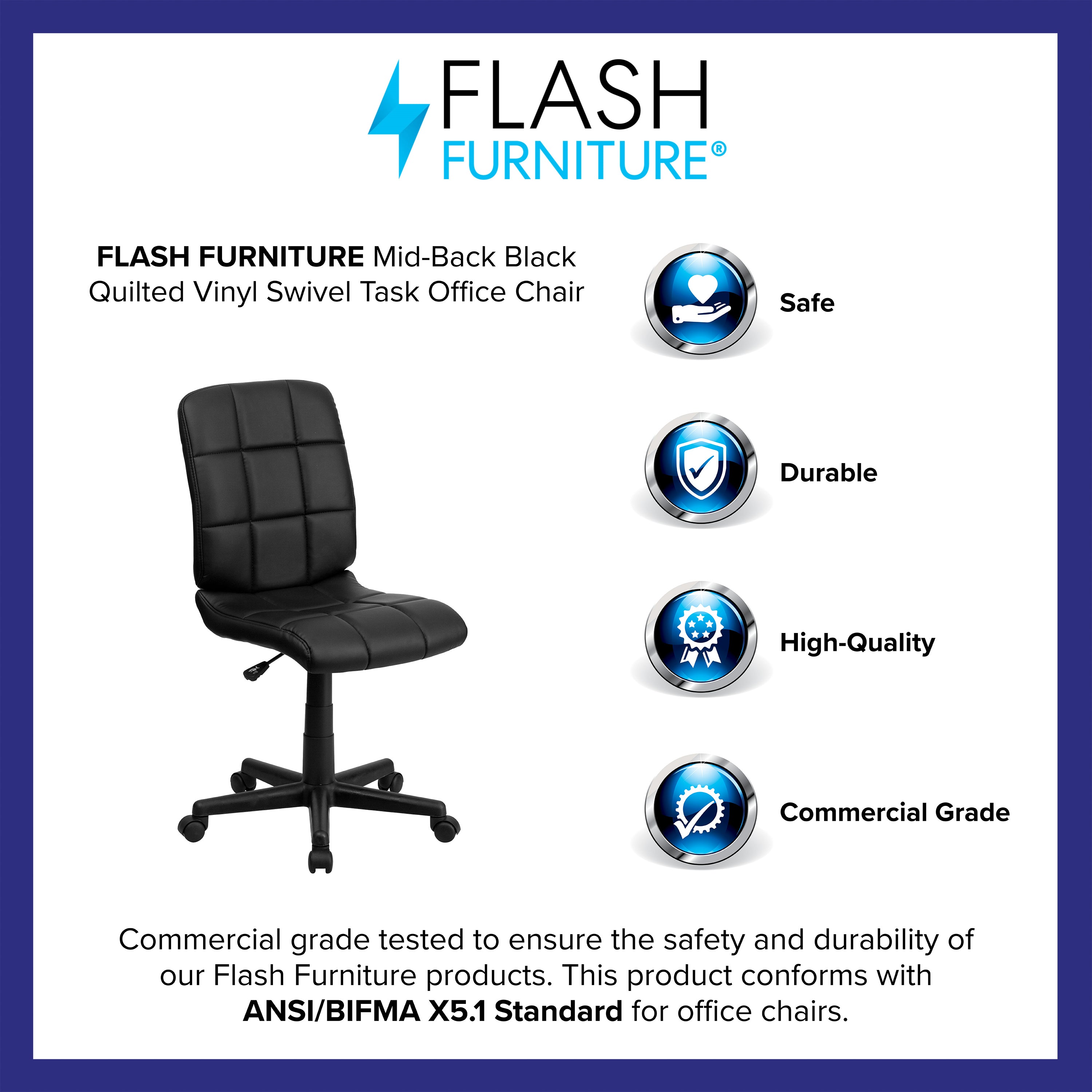 Mid-Back Quilted Vinyl Swivel Task Office Chair
