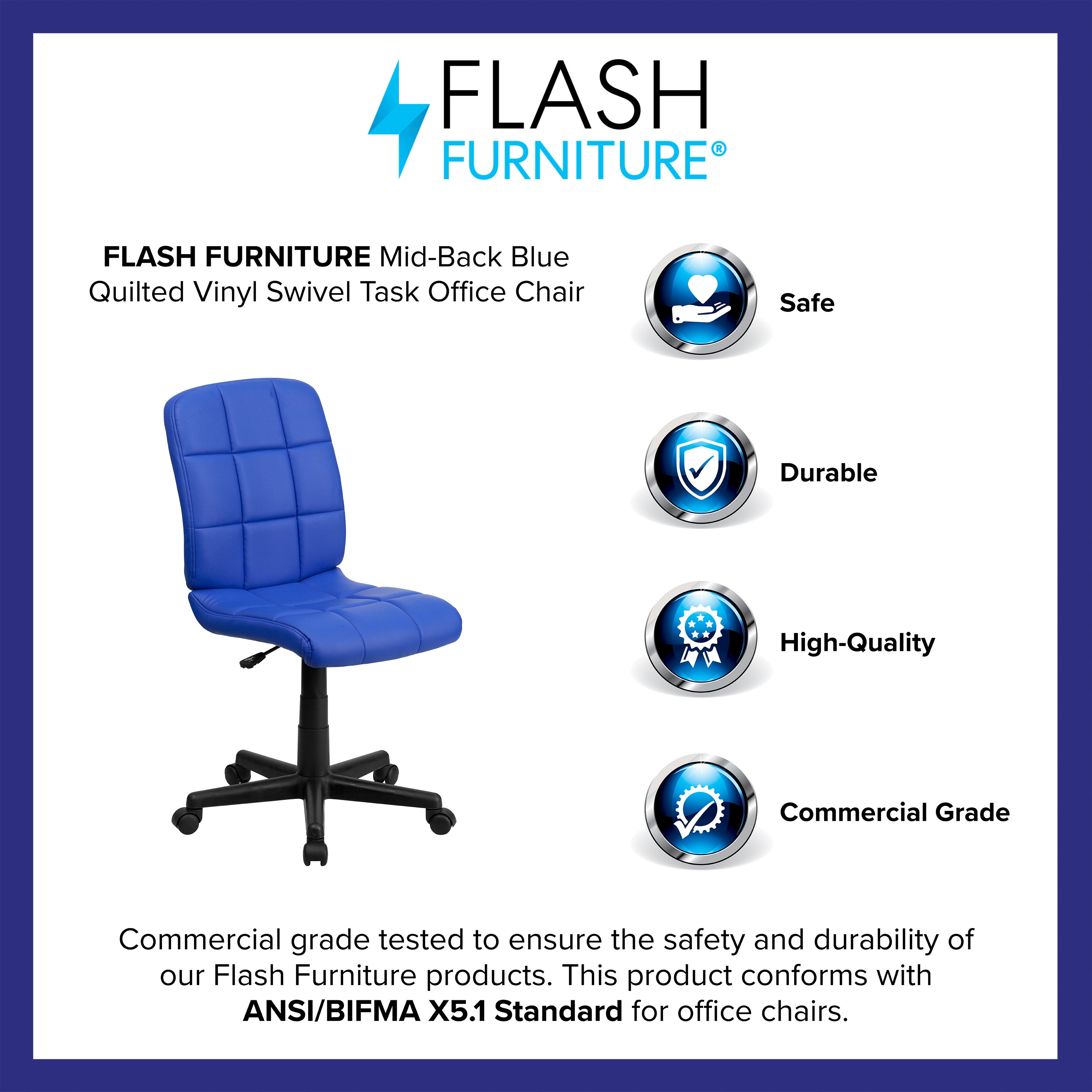 Mid-Back Quilted Vinyl Swivel Task Office Chair