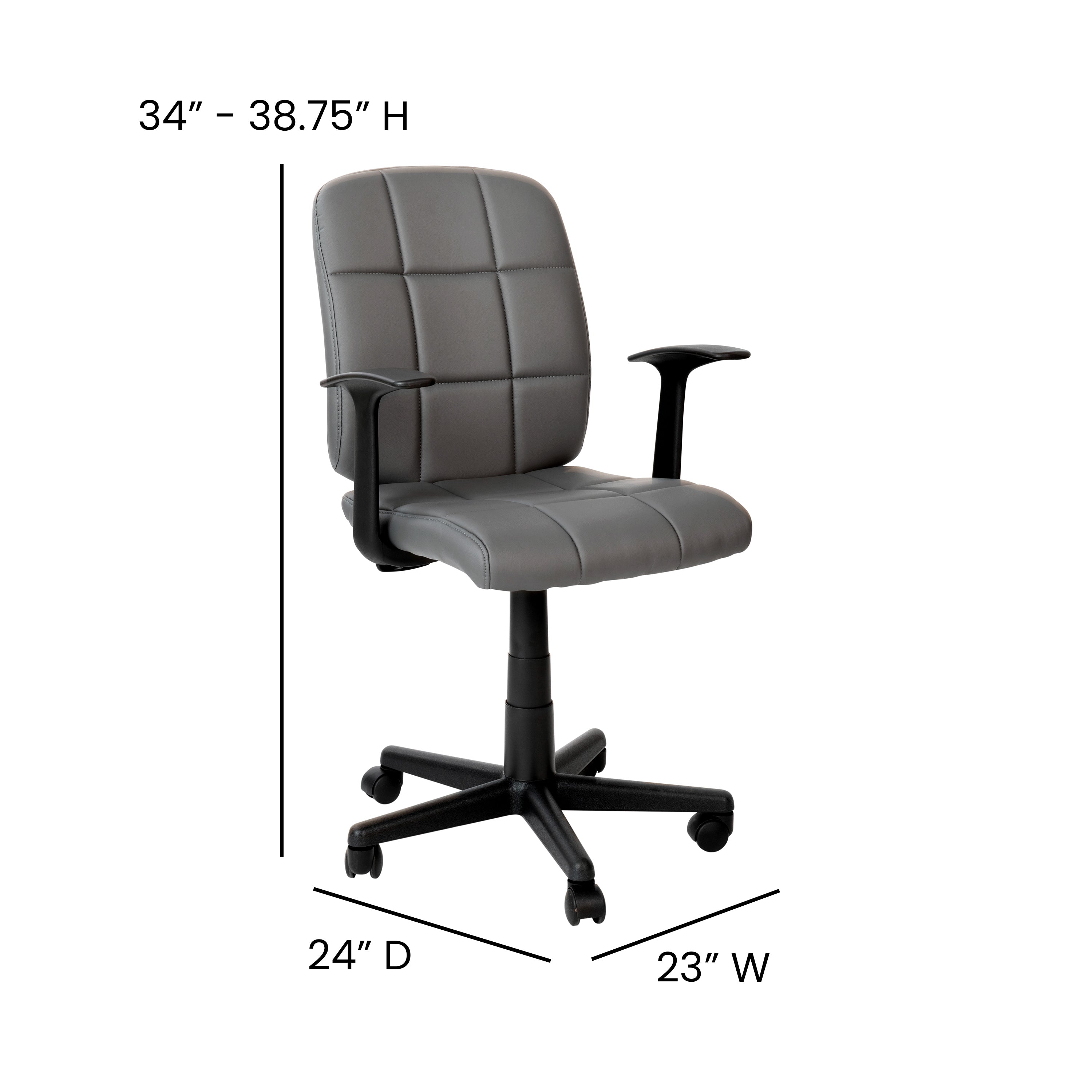 Mid-Back Quilted Vinyl Swivel Task Office Chair with Arms