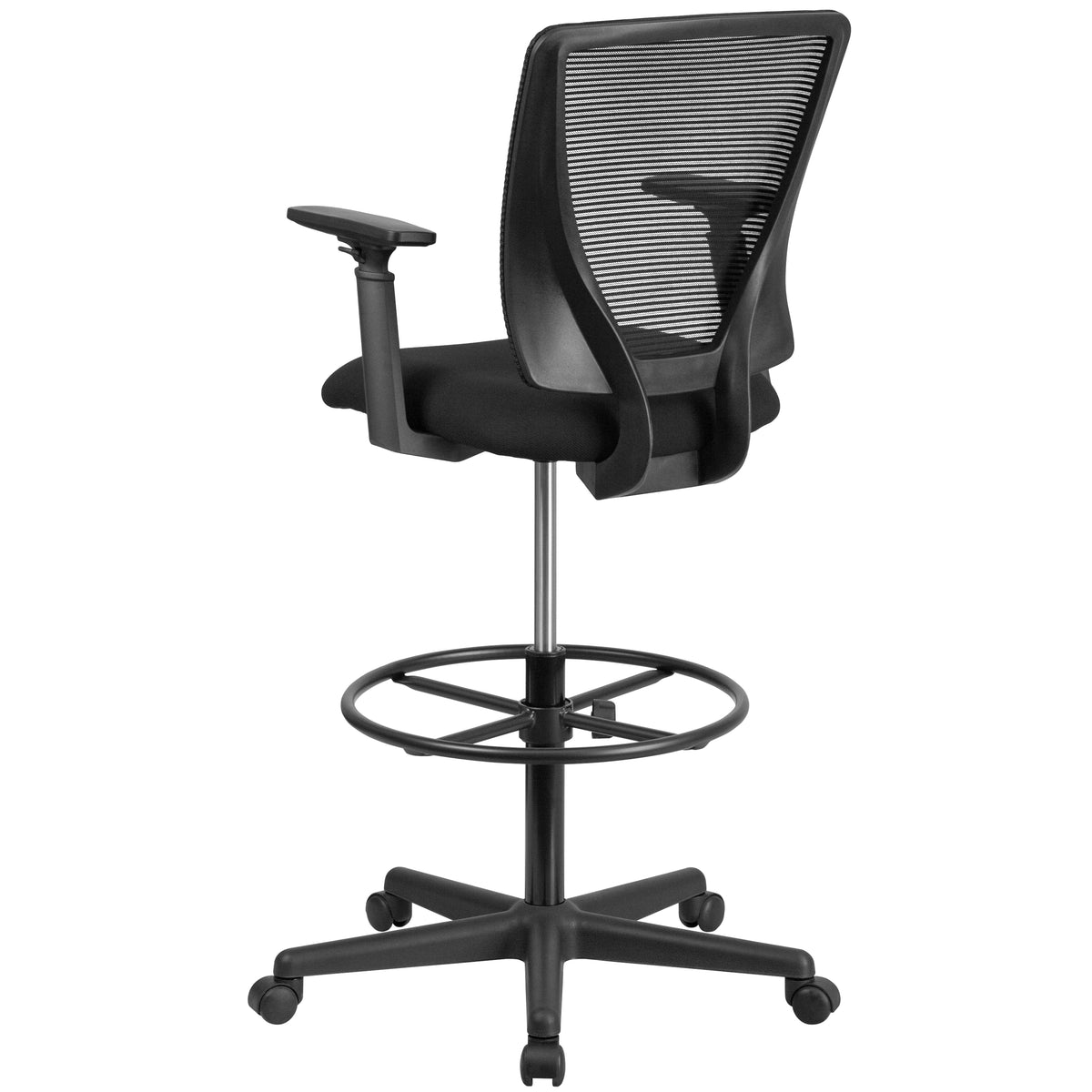 Ergonomic Mid-Back Mesh Drafting Chair with Fabric Seat, Adjustable Foot Ring and Arms