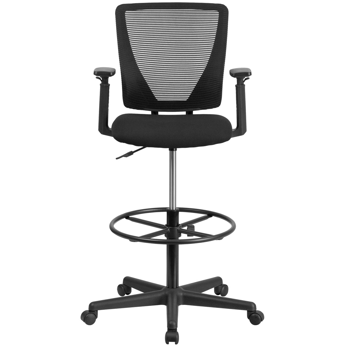 Ergonomic Mid-Back Mesh Drafting Chair with Fabric Seat, Adjustable Foot Ring and Arms