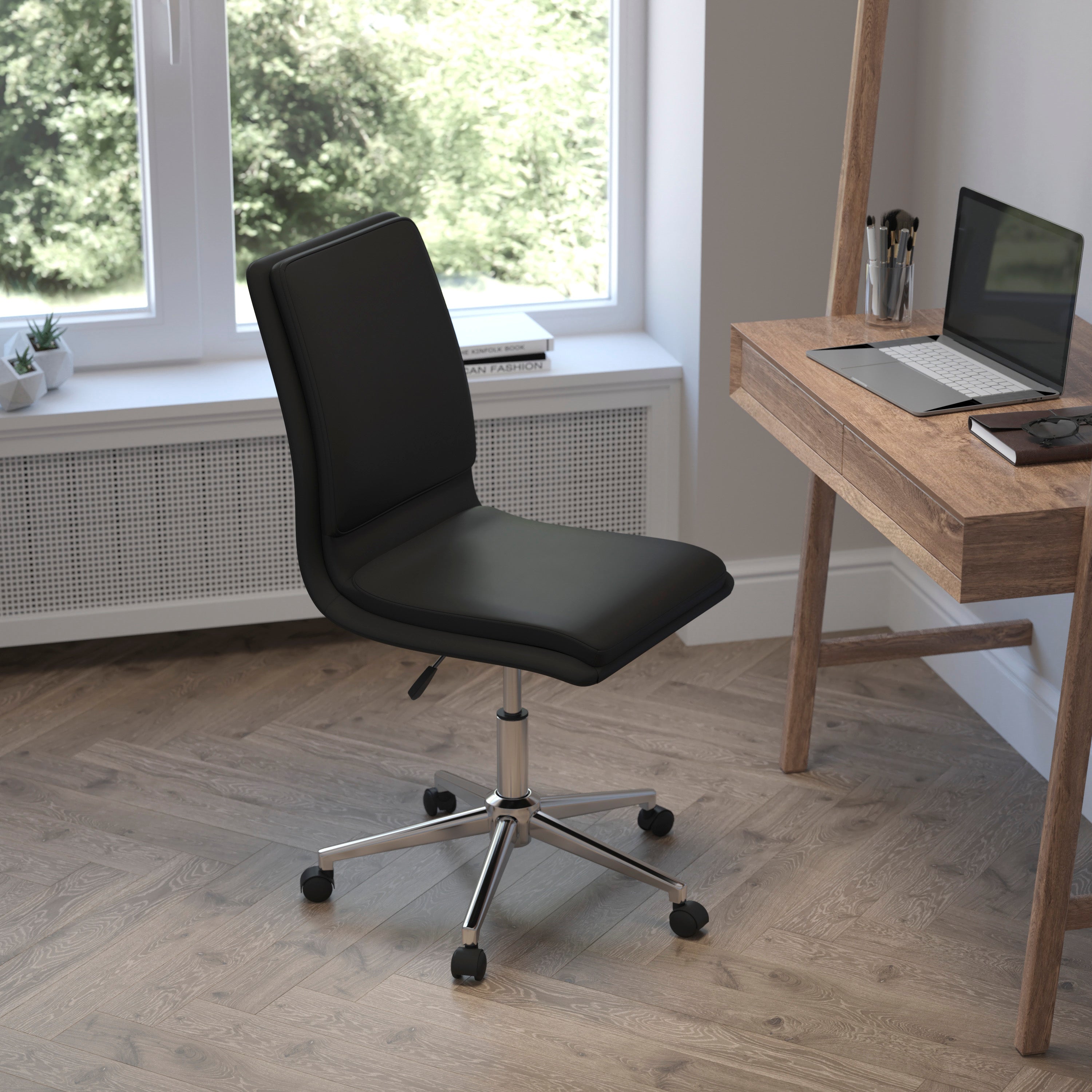 Madigan Mid-Back Armless Swivel Task Office Chair with Upholstery and Adjustable Metal Base