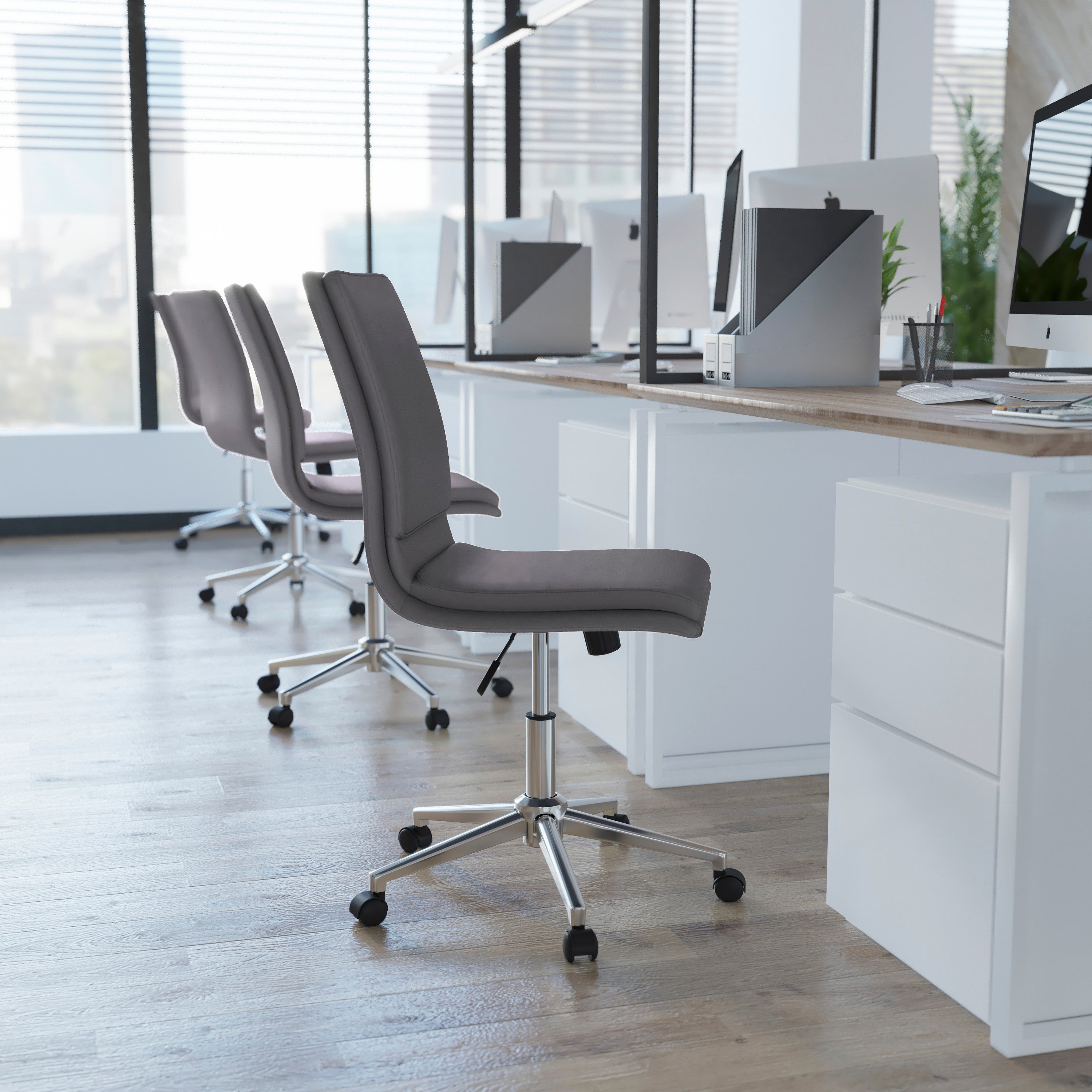 Madigan Mid-Back Armless Swivel Task Office Chair with Upholstery and Adjustable Metal Base