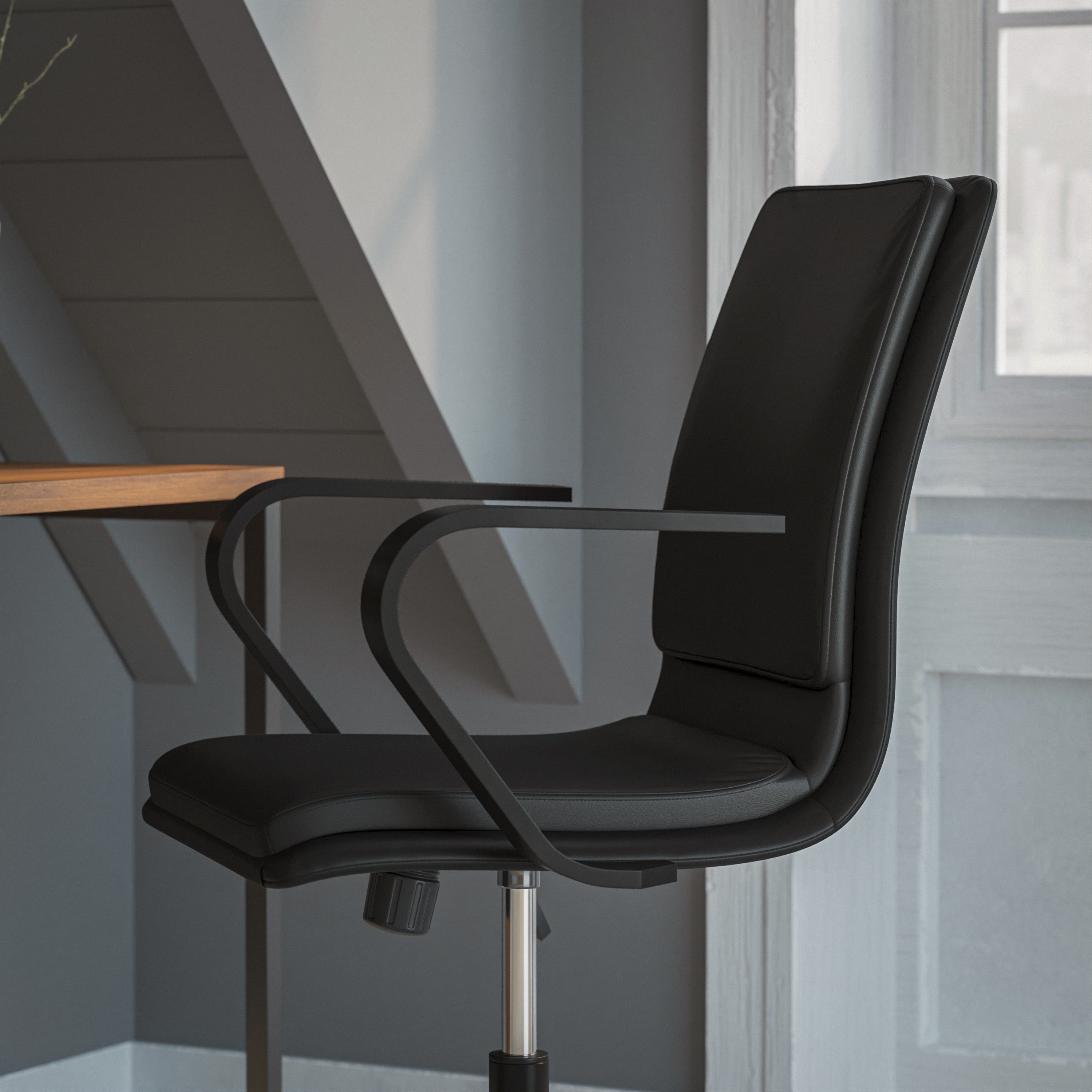James Mid-Back Designer Executive Upholstered Office Chair with Brushed Metal Base and Arms