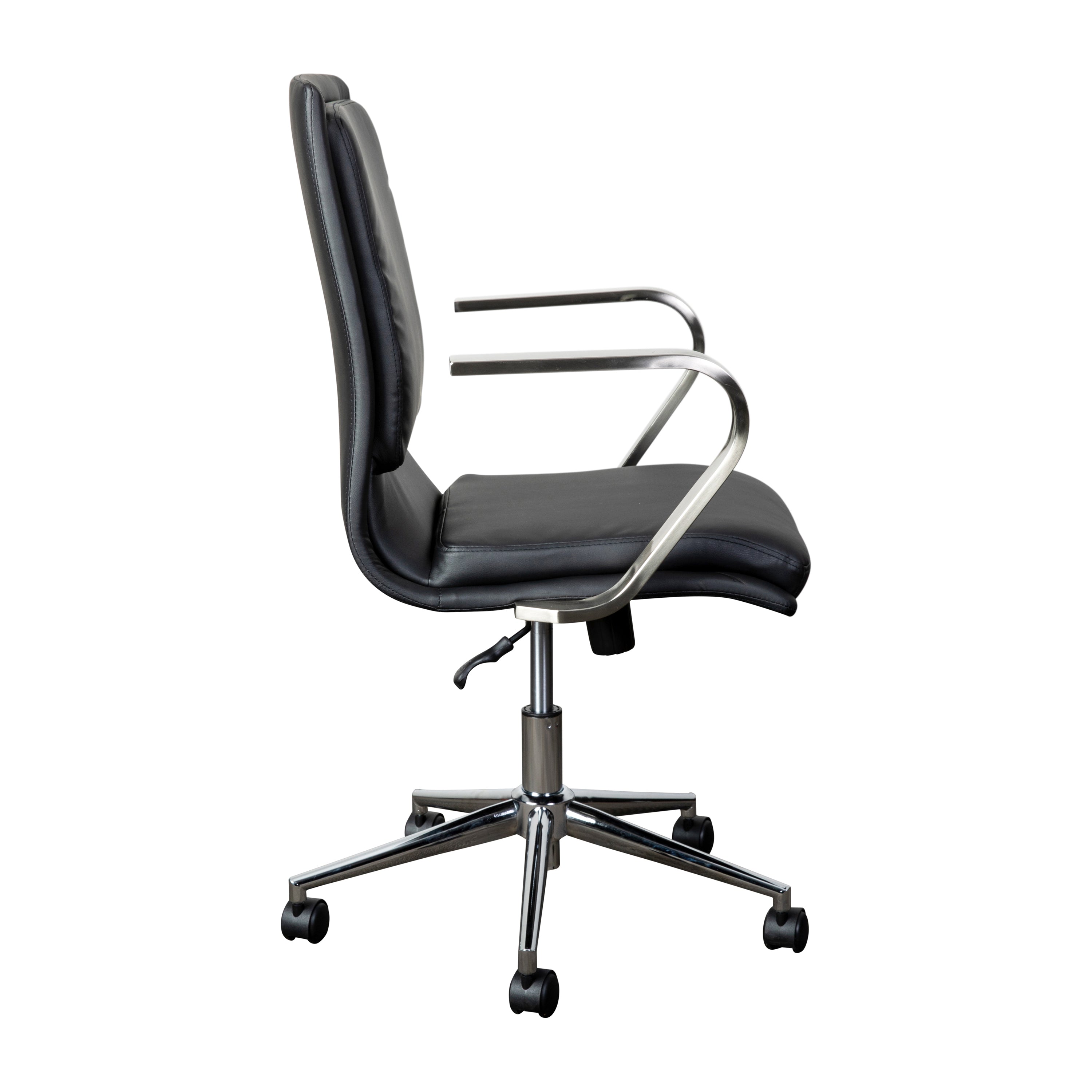 James Mid-Back Designer Executive Upholstered Office Chair with Brushed Metal Base and Arms