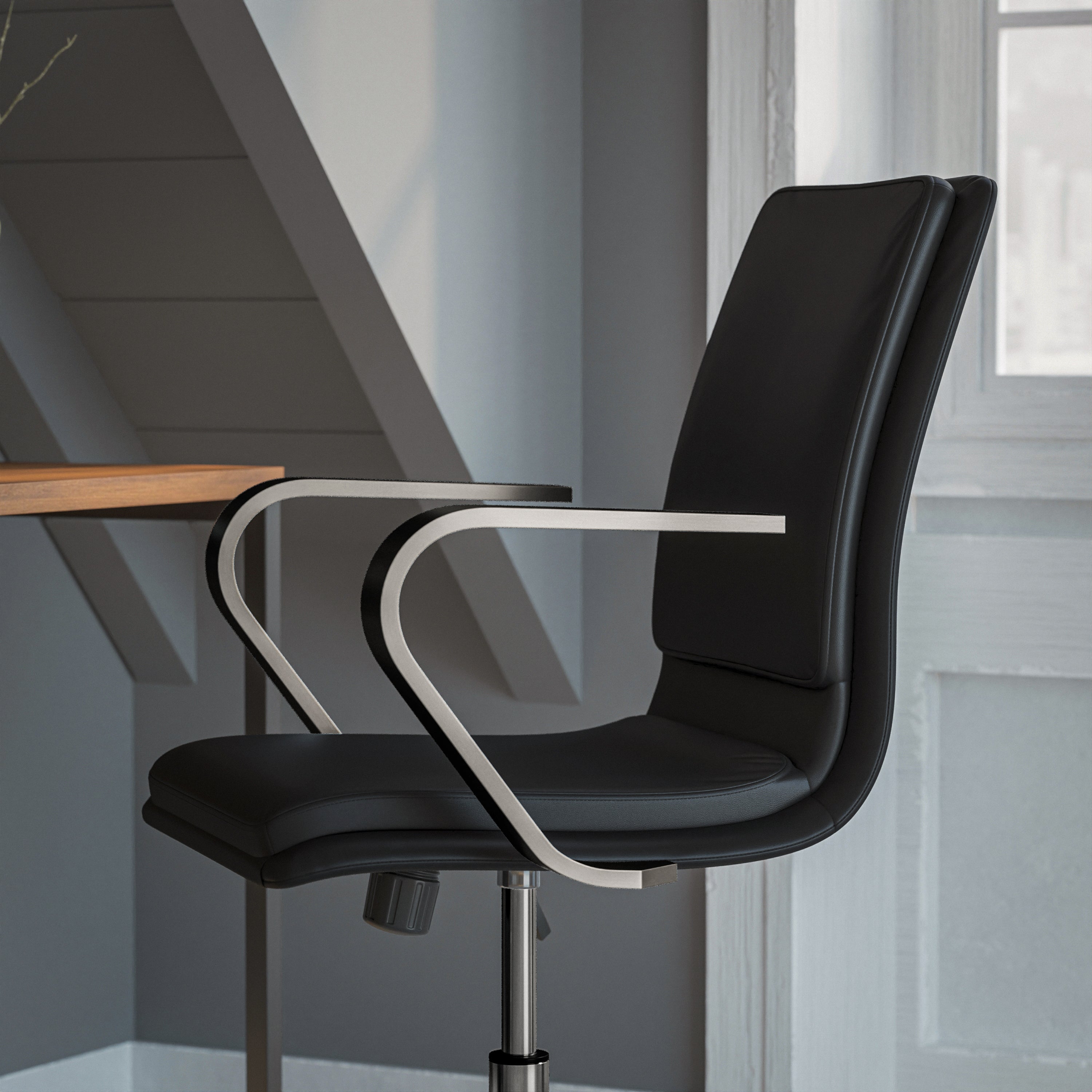 James Mid-Back Designer Executive Upholstered Office Chair with Brushed Metal Base and Arms