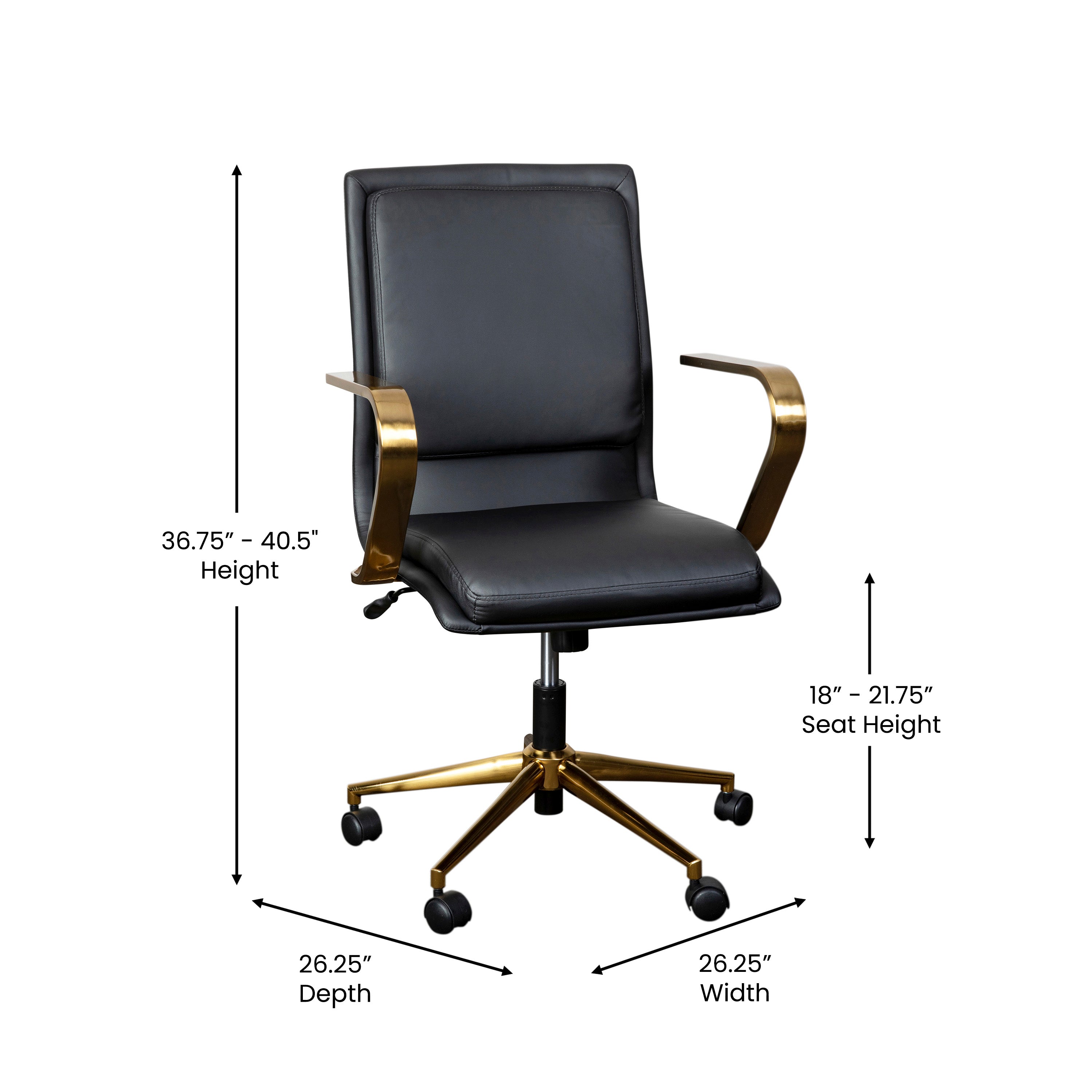 James Mid-Back Designer Executive Upholstered Office Chair with Brushed Metal Base and Arms