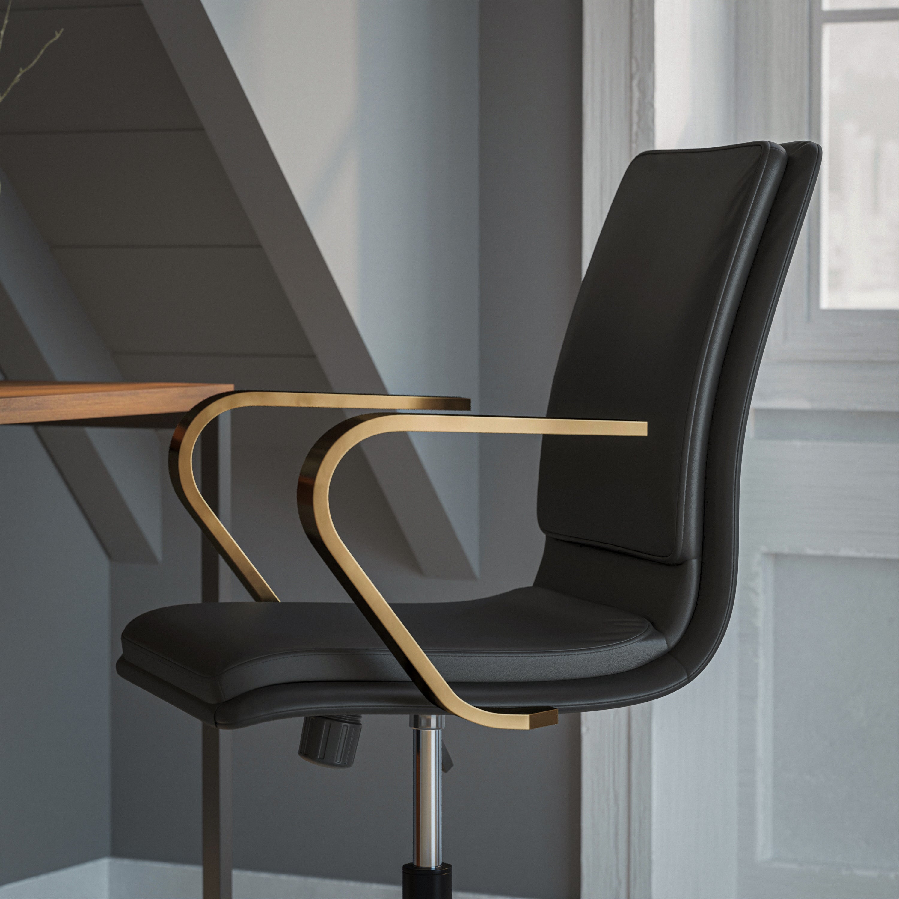 James Mid-Back Designer Executive Upholstered Office Chair with Brushed Metal Base and Arms