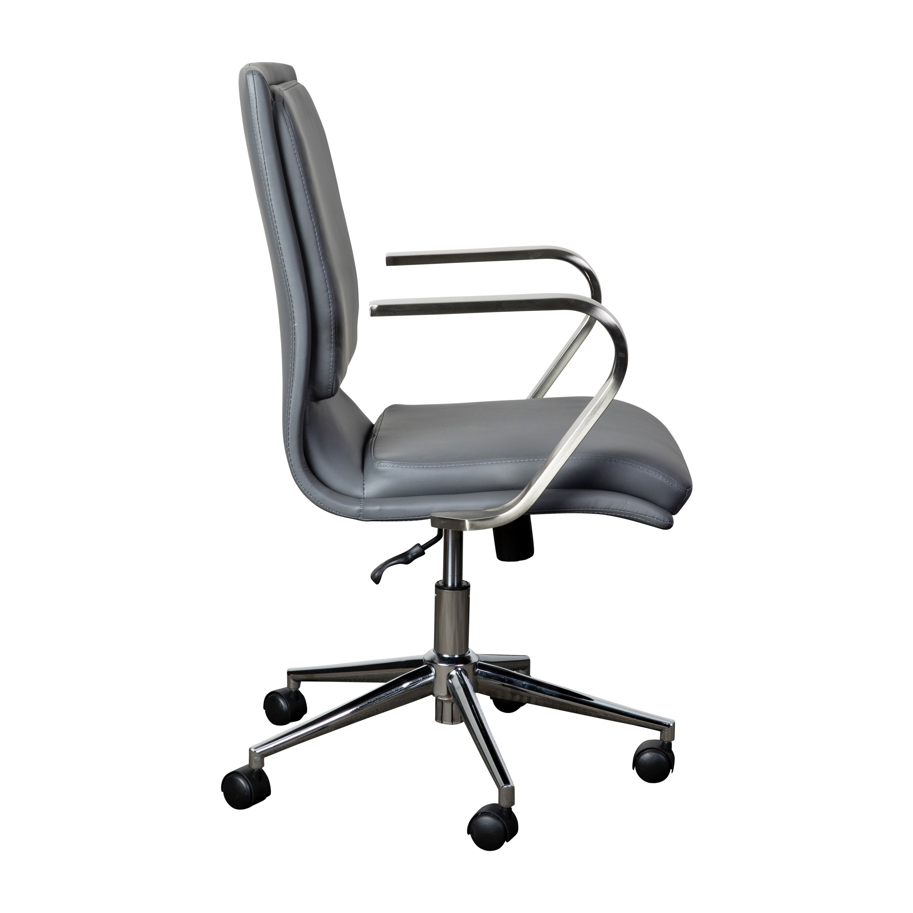 James Mid-Back Designer Executive Upholstered Office Chair with Brushed Metal Base and Arms