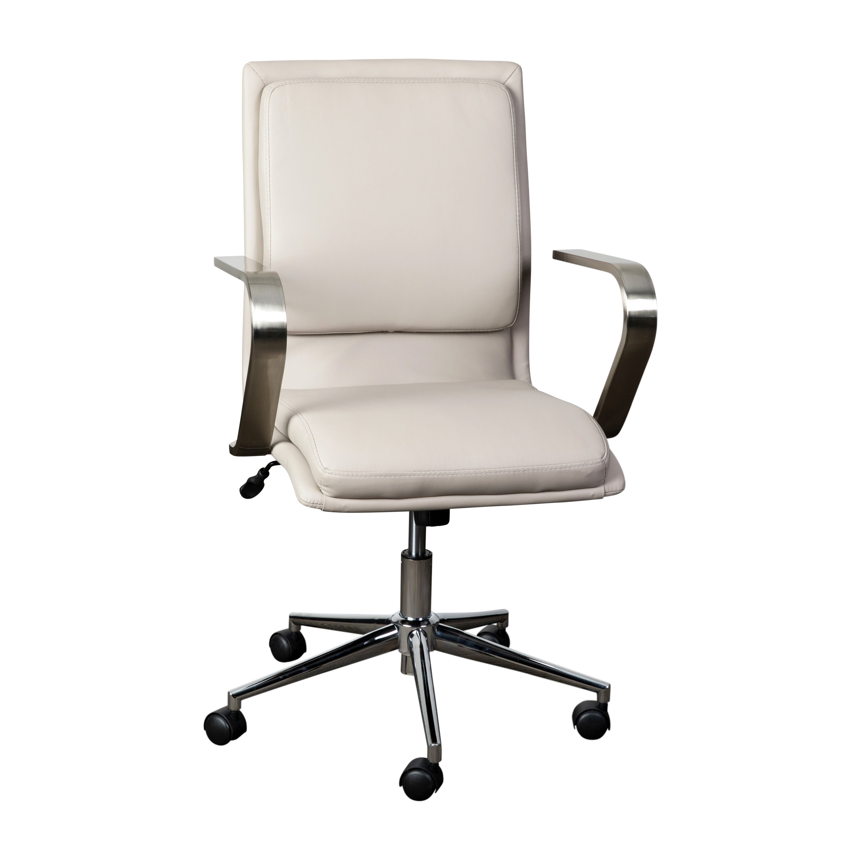 James Mid-Back Designer Executive Upholstered Office Chair with Brushed Metal Base and Arms