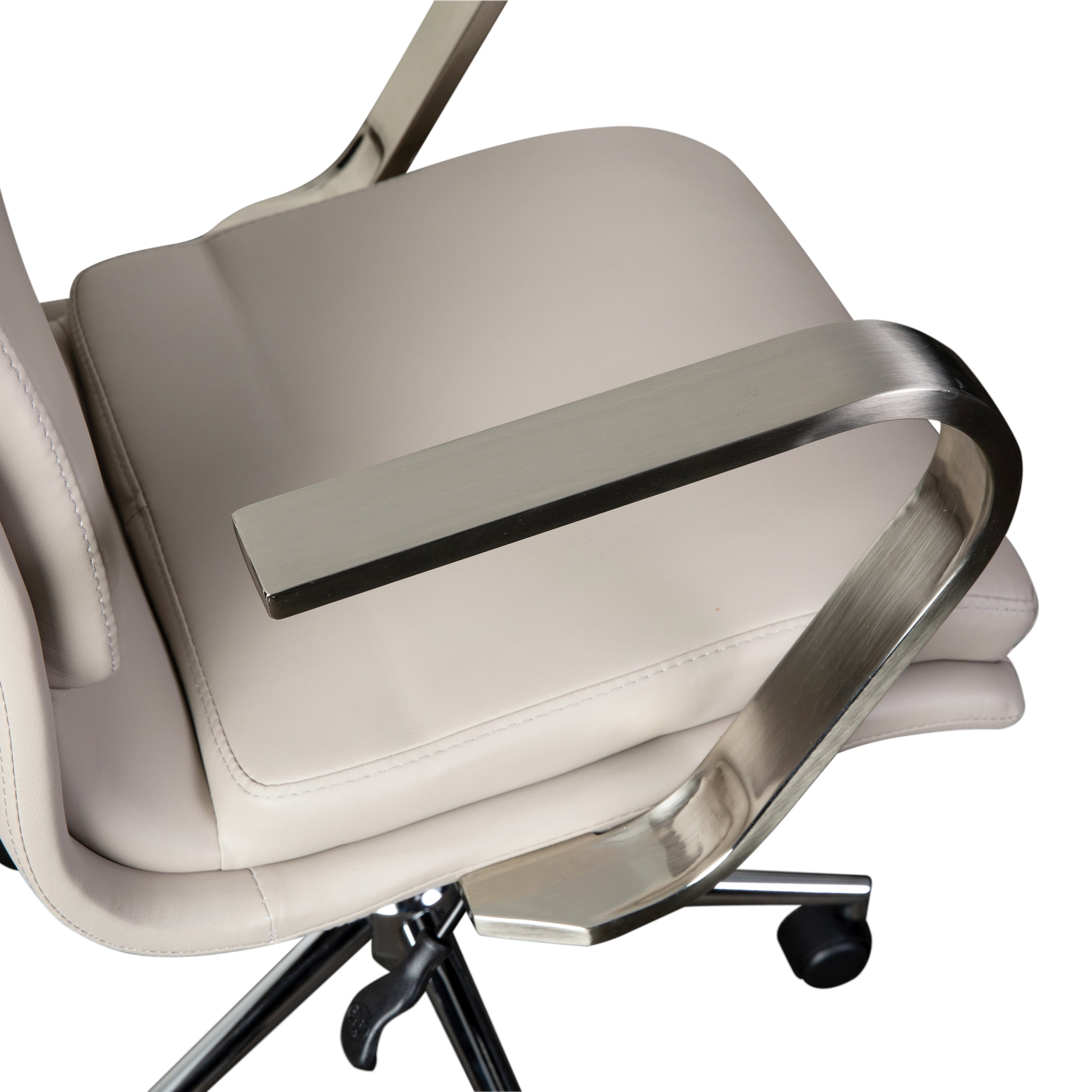 James Mid-Back Designer Executive Upholstered Office Chair with Brushed Metal Base and Arms