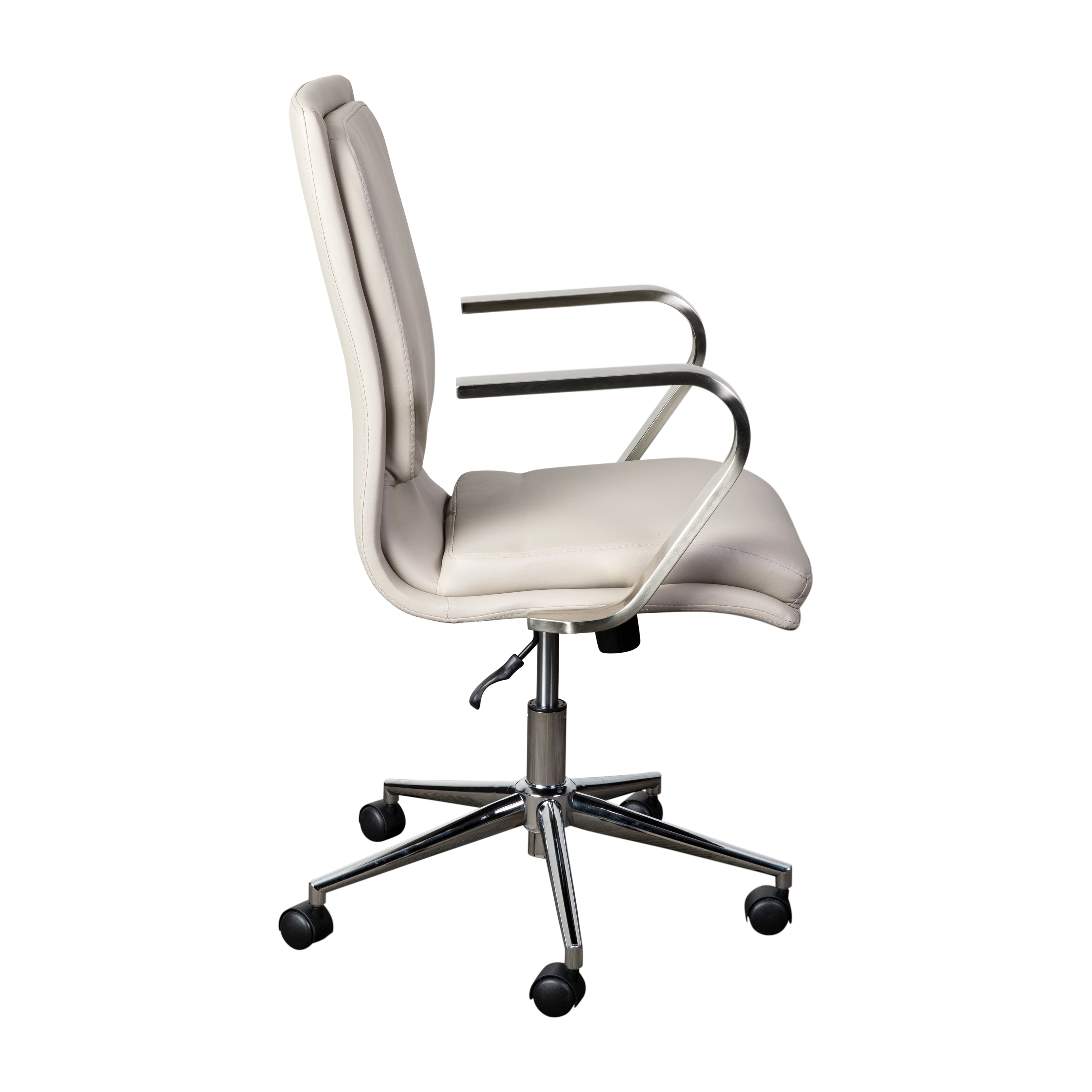 James Mid-Back Designer Executive Upholstered Office Chair with Brushed Metal Base and Arms