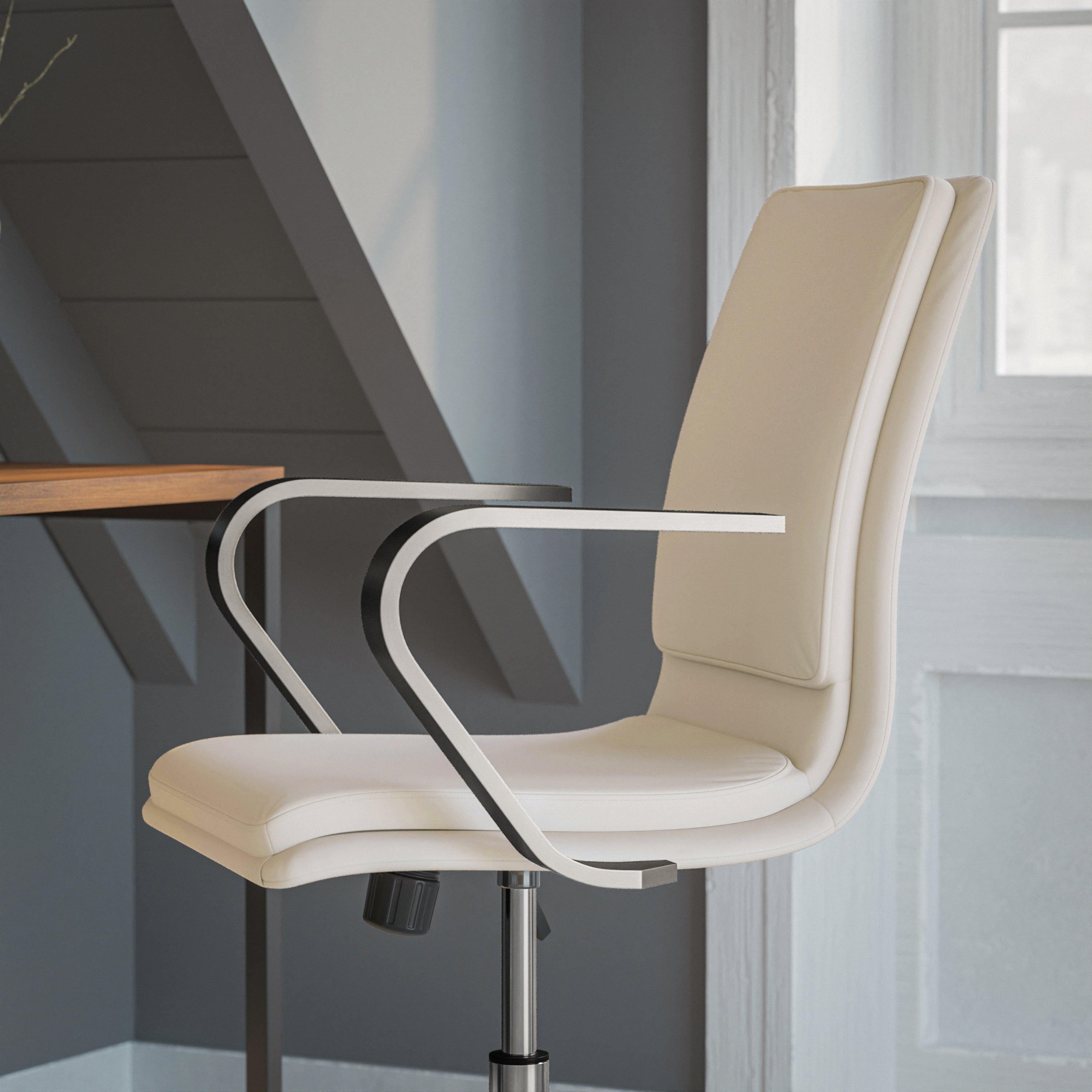 James Mid-Back Designer Executive Upholstered Office Chair with Brushed Metal Base and Arms