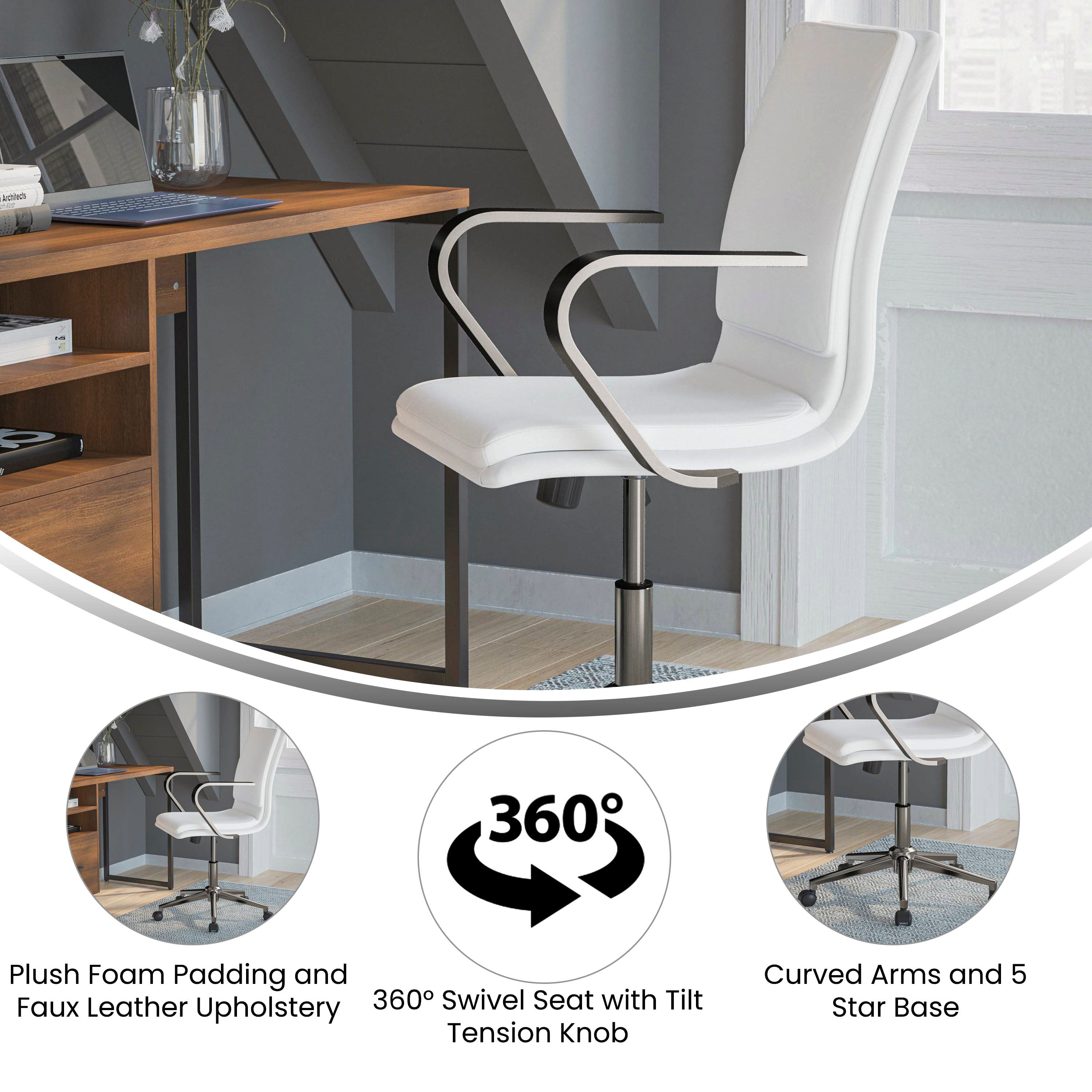 James Mid-Back Designer Executive Upholstered Office Chair with Brushed Metal Base and Arms