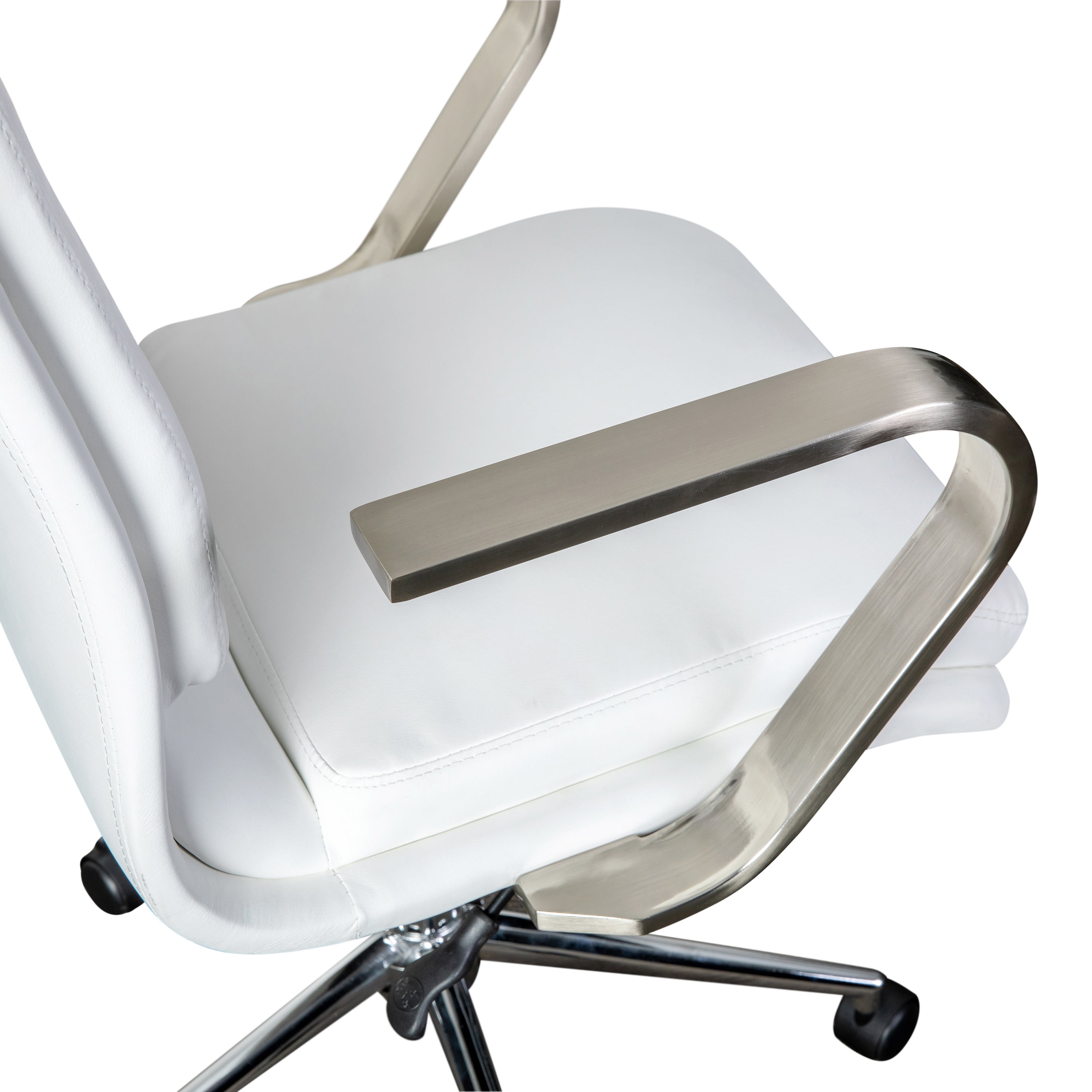 James Mid-Back Designer Executive Upholstered Office Chair with Brushed Metal Base and Arms