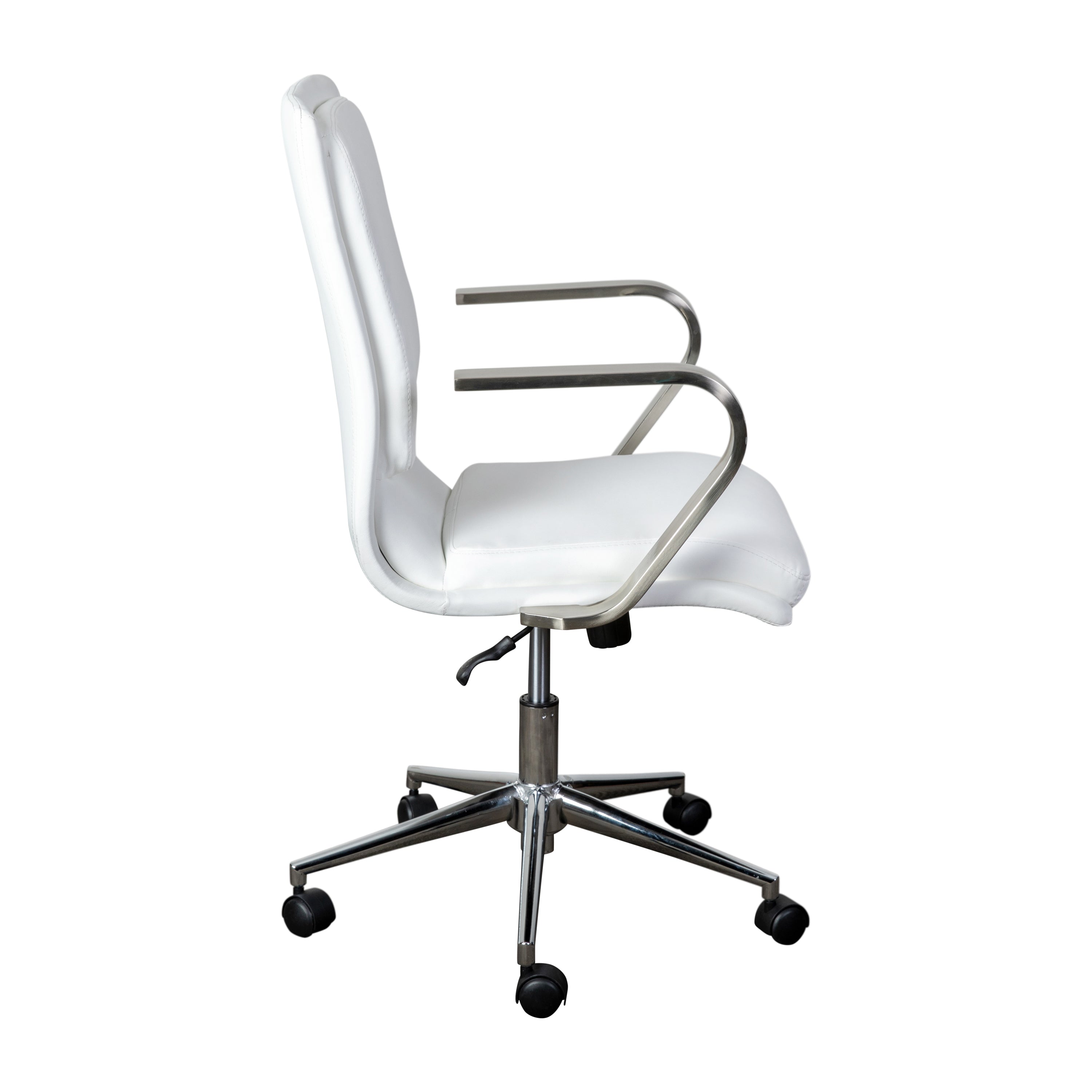 James Mid-Back Designer Executive Upholstered Office Chair with Brushed Metal Base and Arms