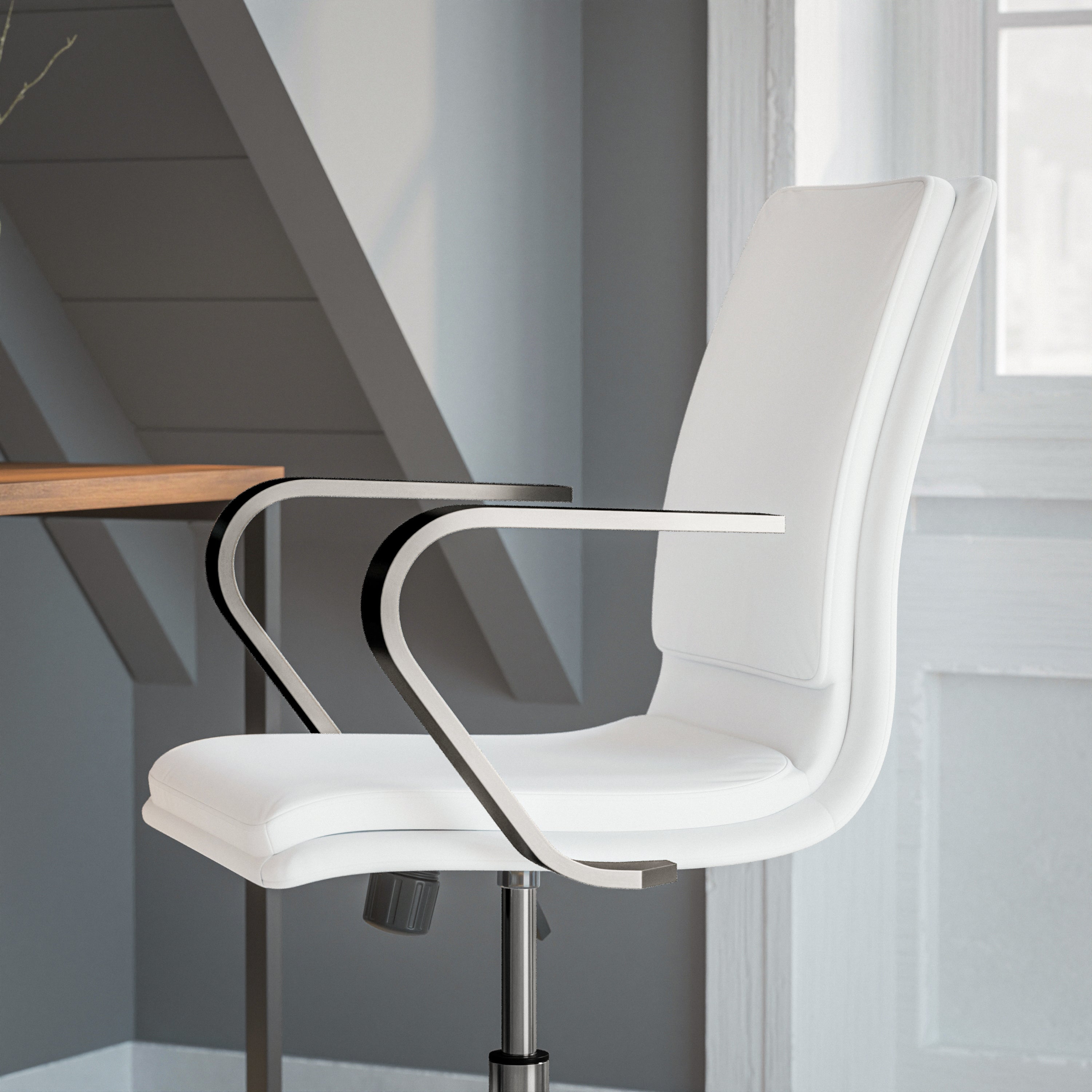 James Mid-Back Designer Executive Upholstered Office Chair with Brushed Metal Base and Arms