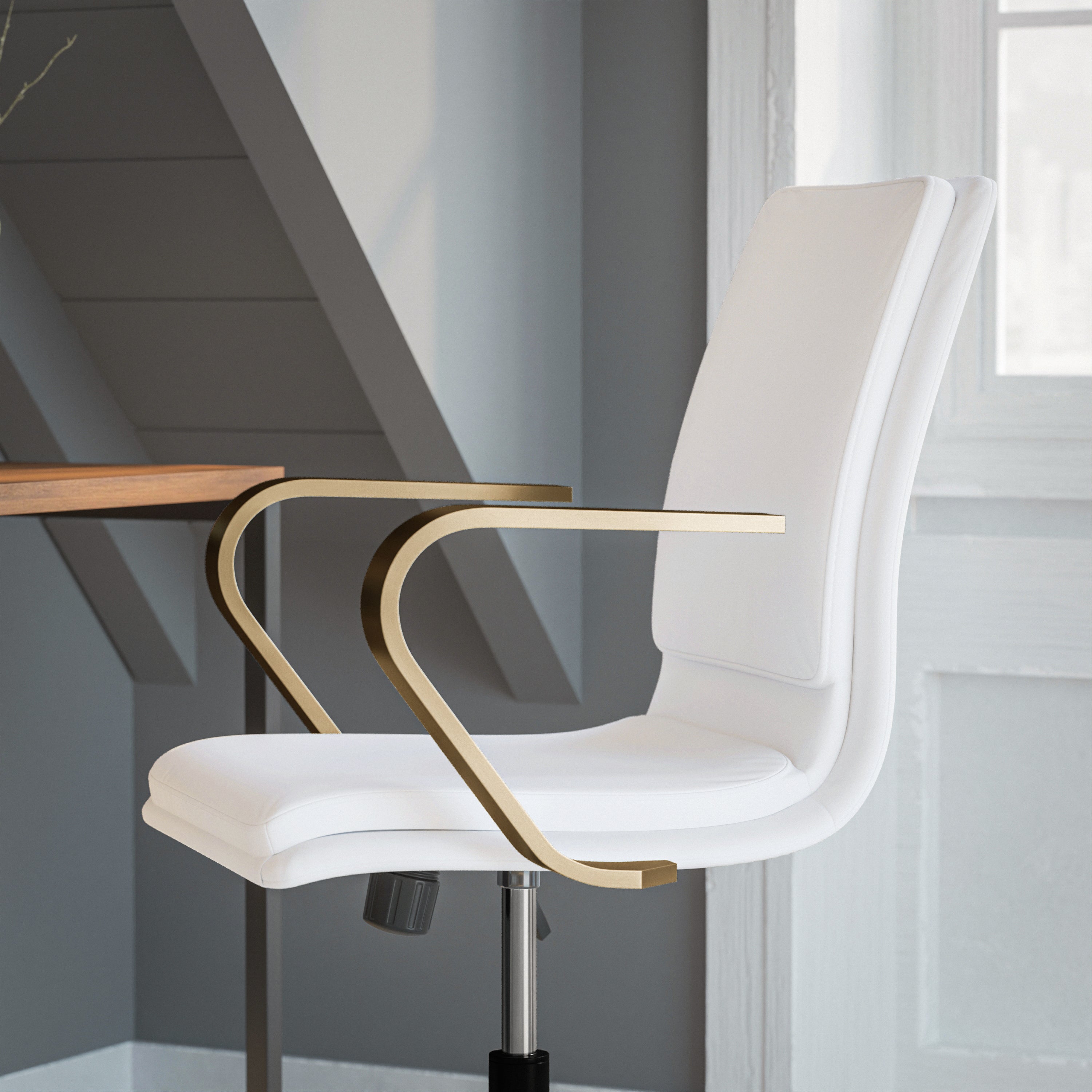 James Mid-Back Designer Executive Upholstered Office Chair with Brushed Metal Base and Arms