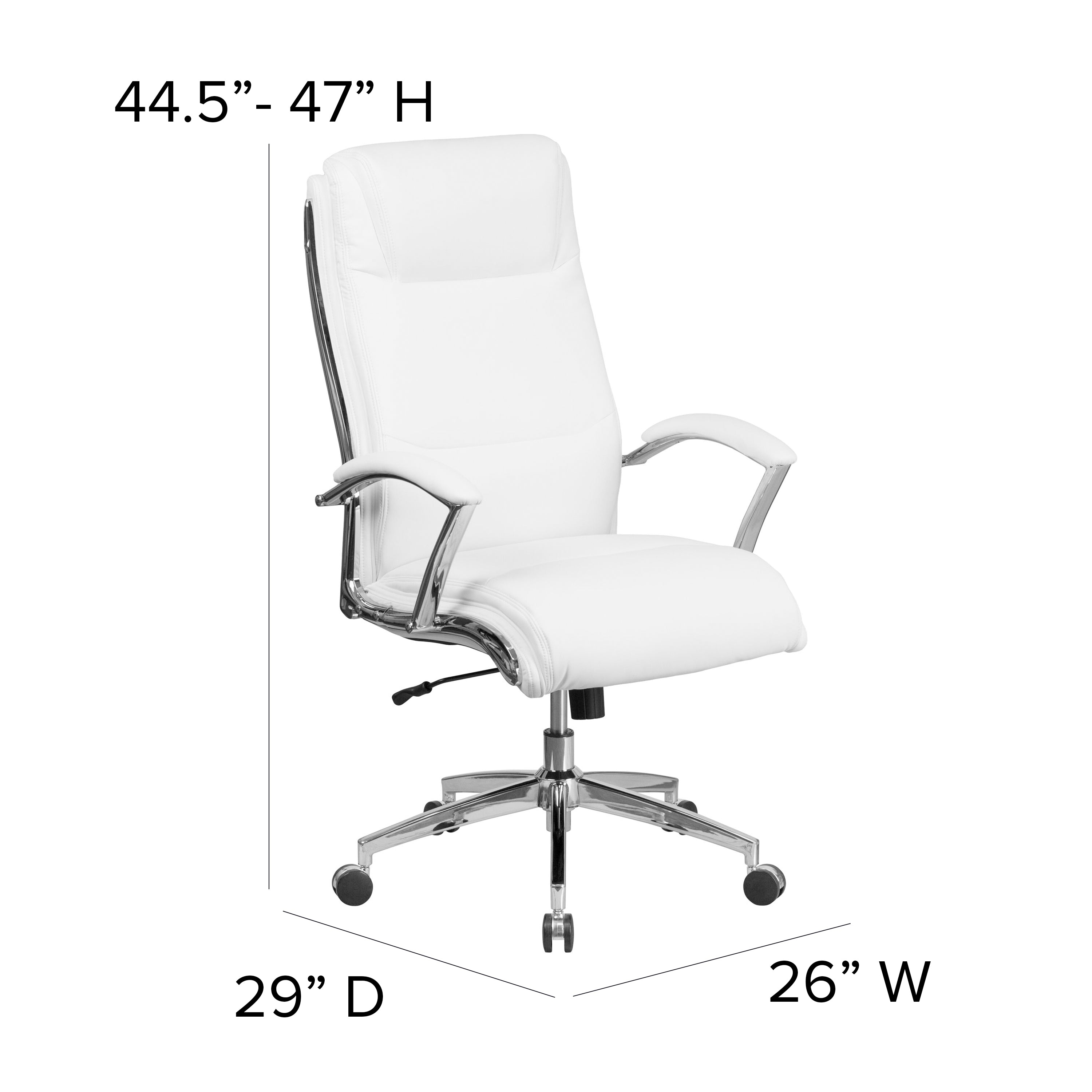 High Back Designer Smooth Upholstered Executive Swivel Office Chair with Chrome Base and Arms