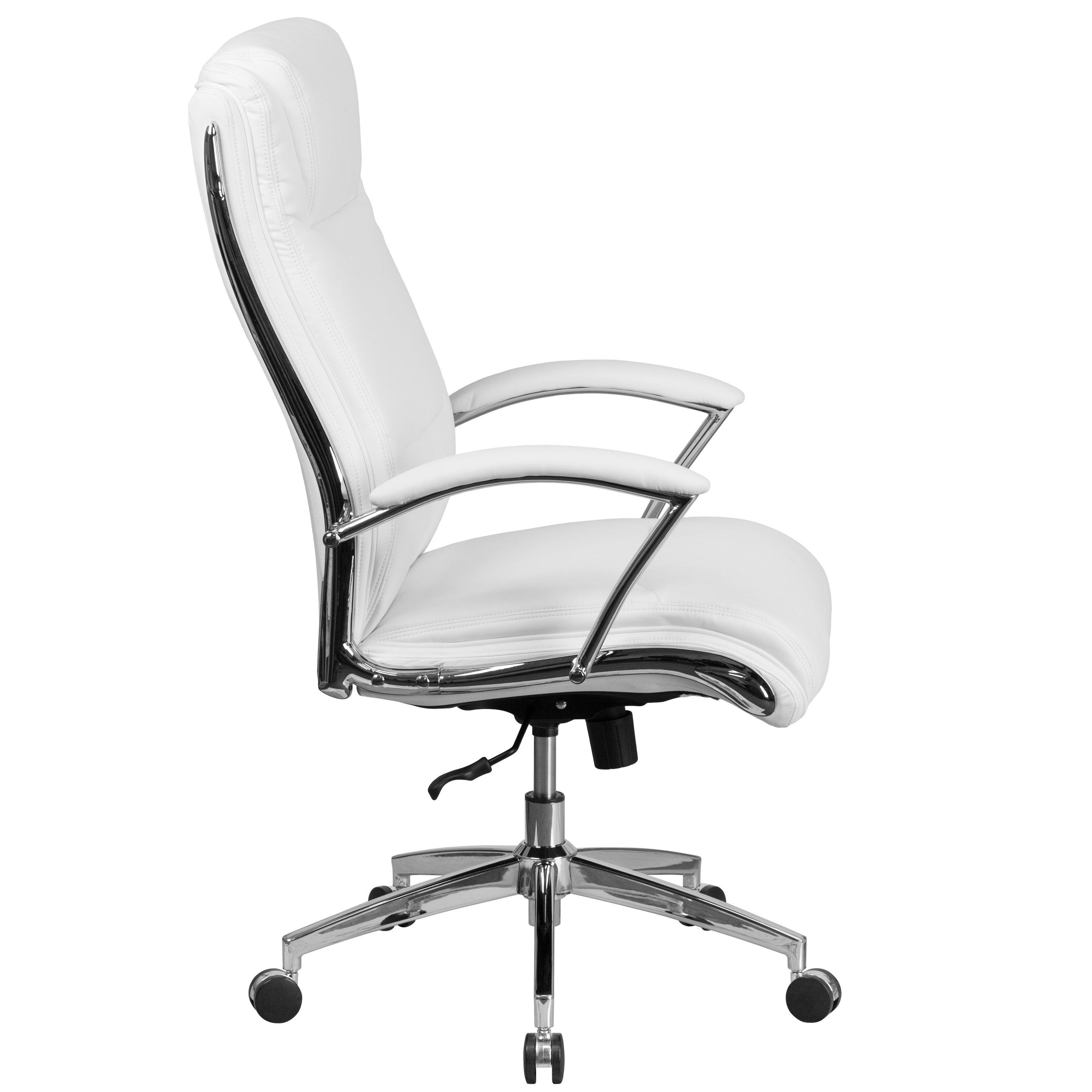 High Back Designer Smooth Upholstered Executive Swivel Office Chair with Chrome Base and Arms