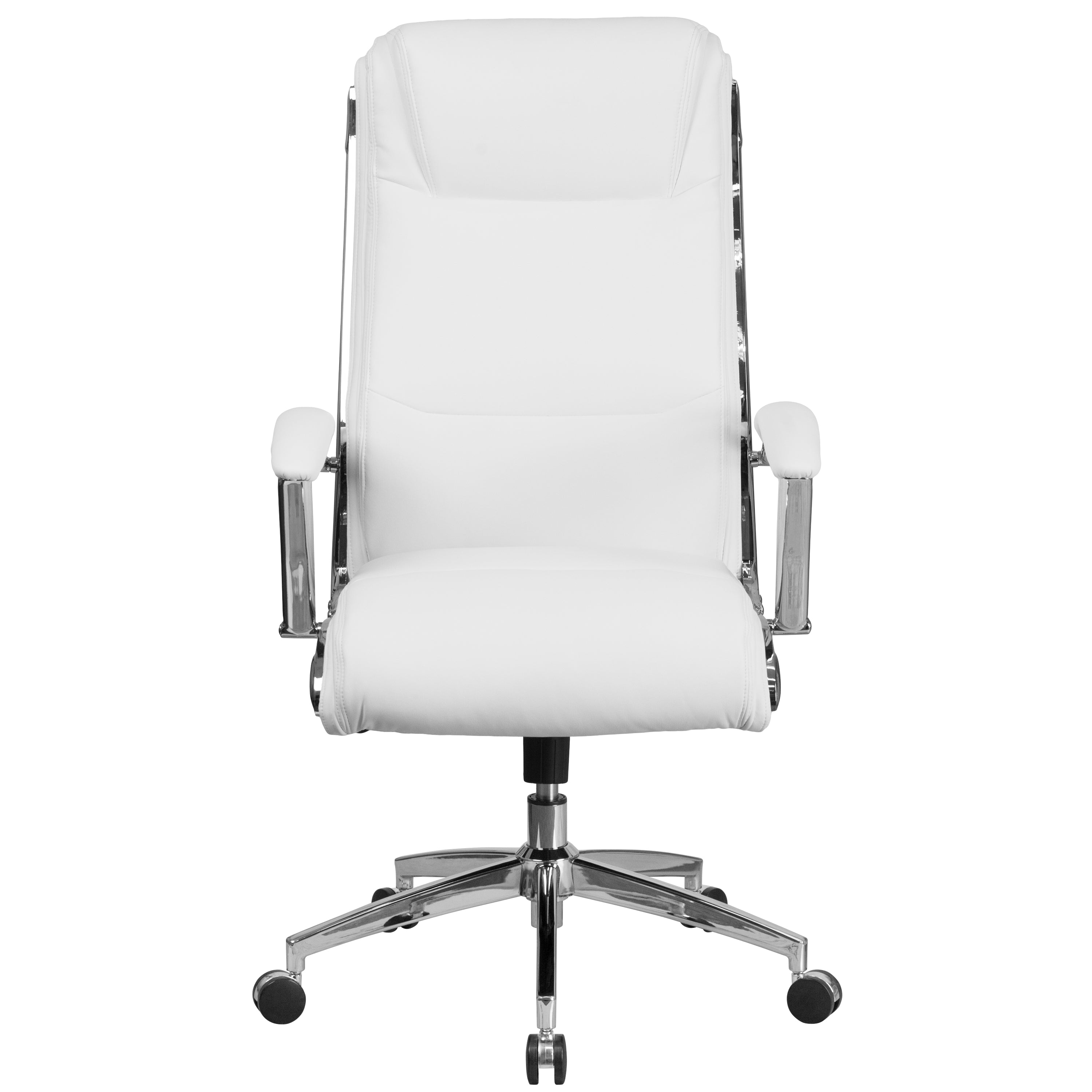 High Back Designer Smooth Upholstered Executive Swivel Office Chair with Chrome Base and Arms