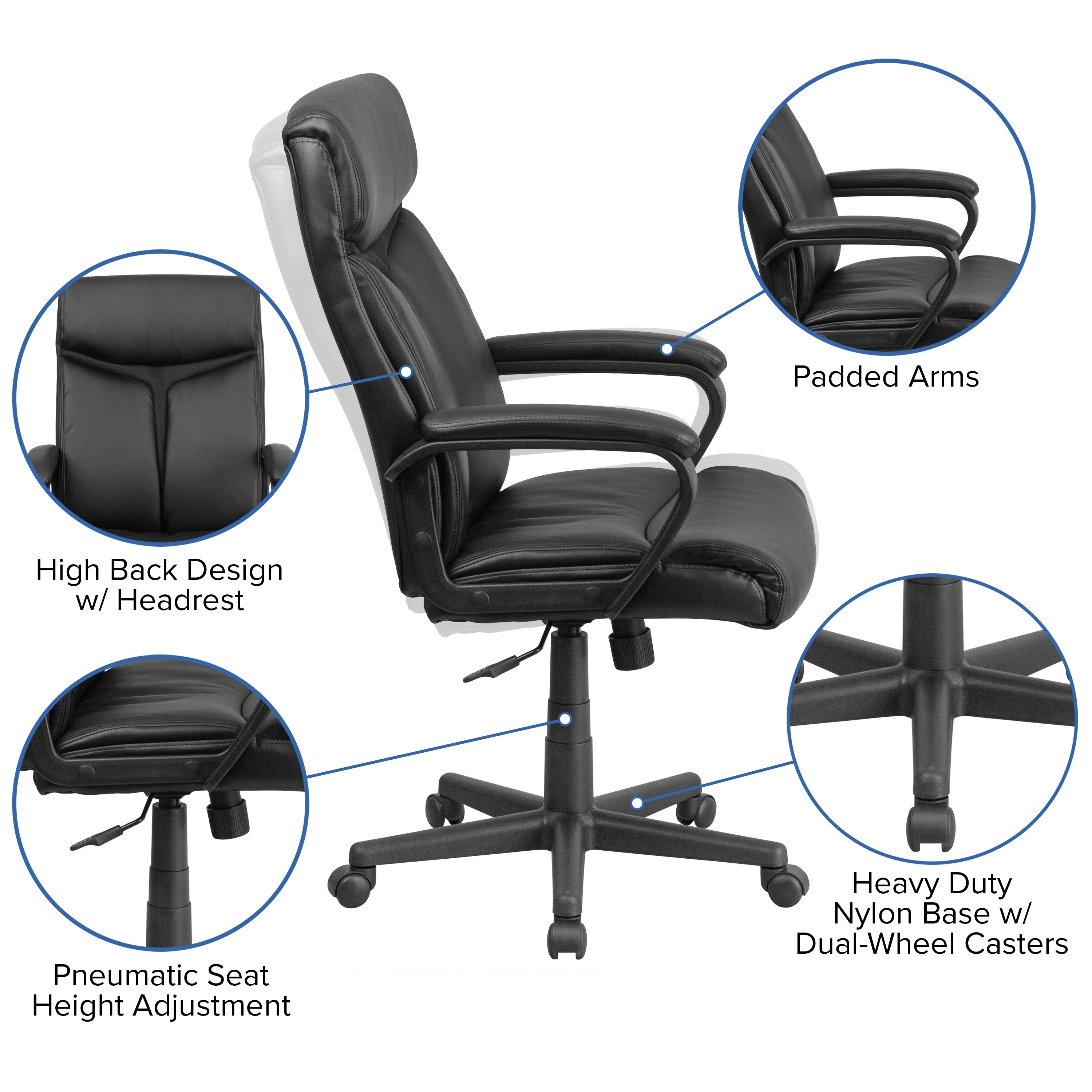 High Back LeatherSoft Executive Swivel Office Chair with Slight Mesh Accent and Arms
