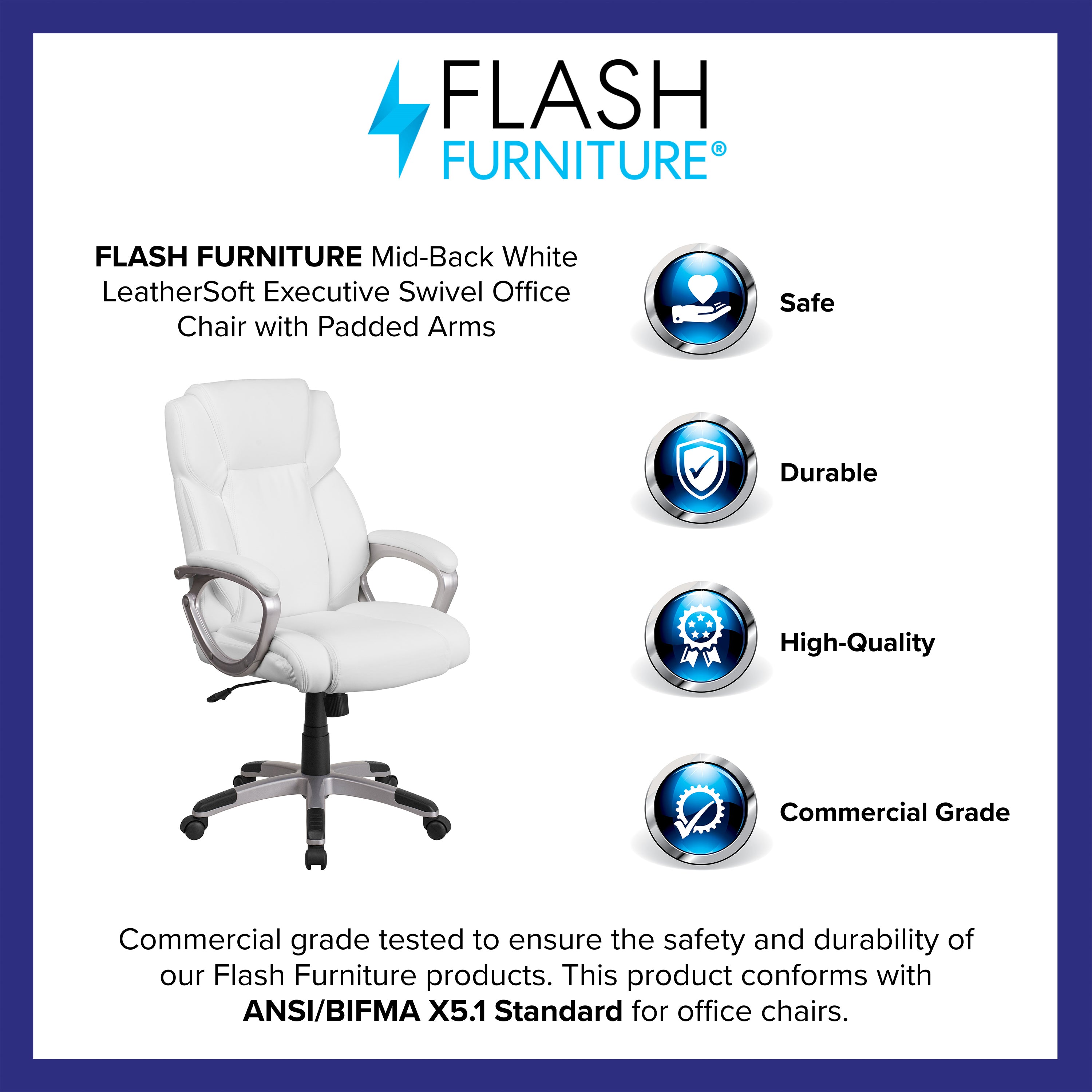 Mid-Back LeatherSoftSoft Executive Swivel Office Chair with Padded Arms