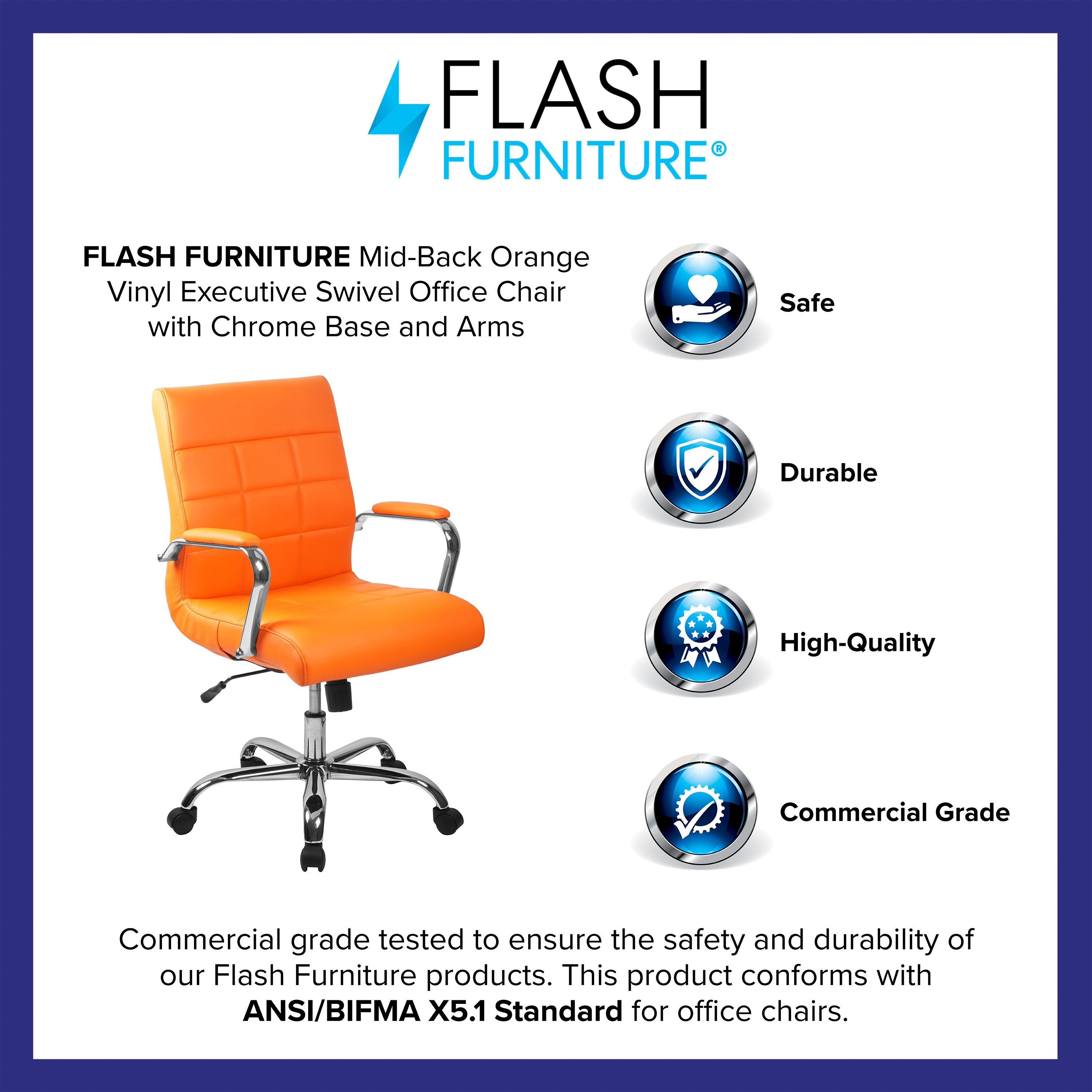 Mid-Back Vinyl Executive Swivel Office Chair with Chrome Base and Arms
