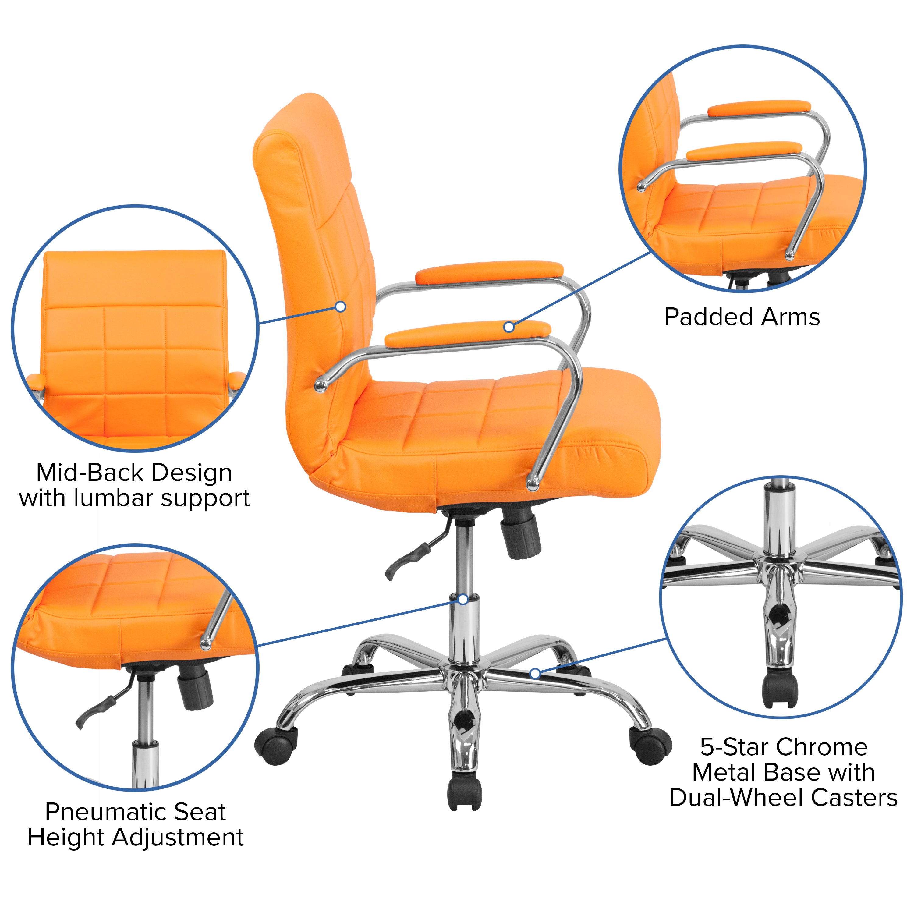 Mid-Back Vinyl Executive Swivel Office Chair with Chrome Base and Arms