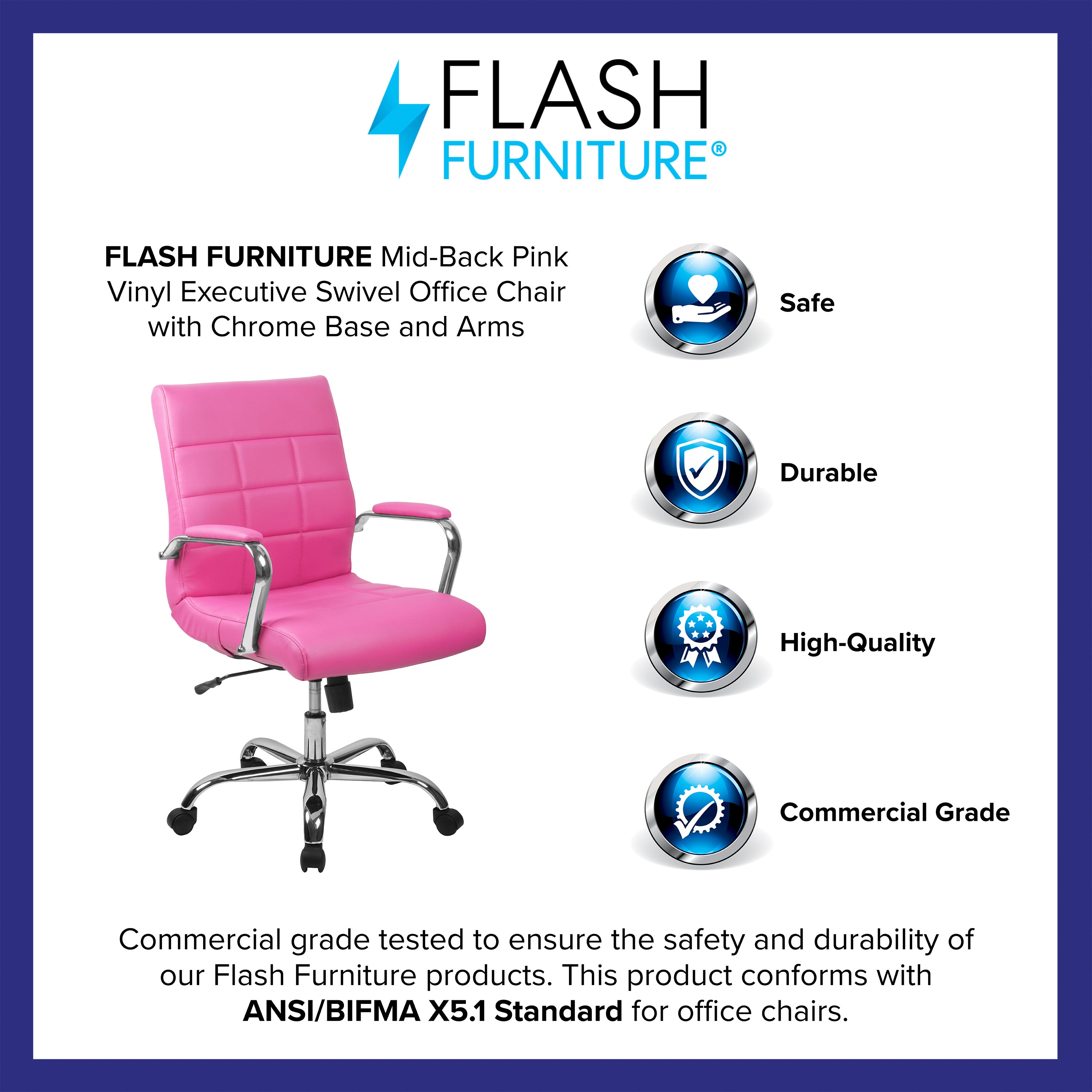 Mid-Back Vinyl Executive Swivel Office Chair with Chrome Base and Arms