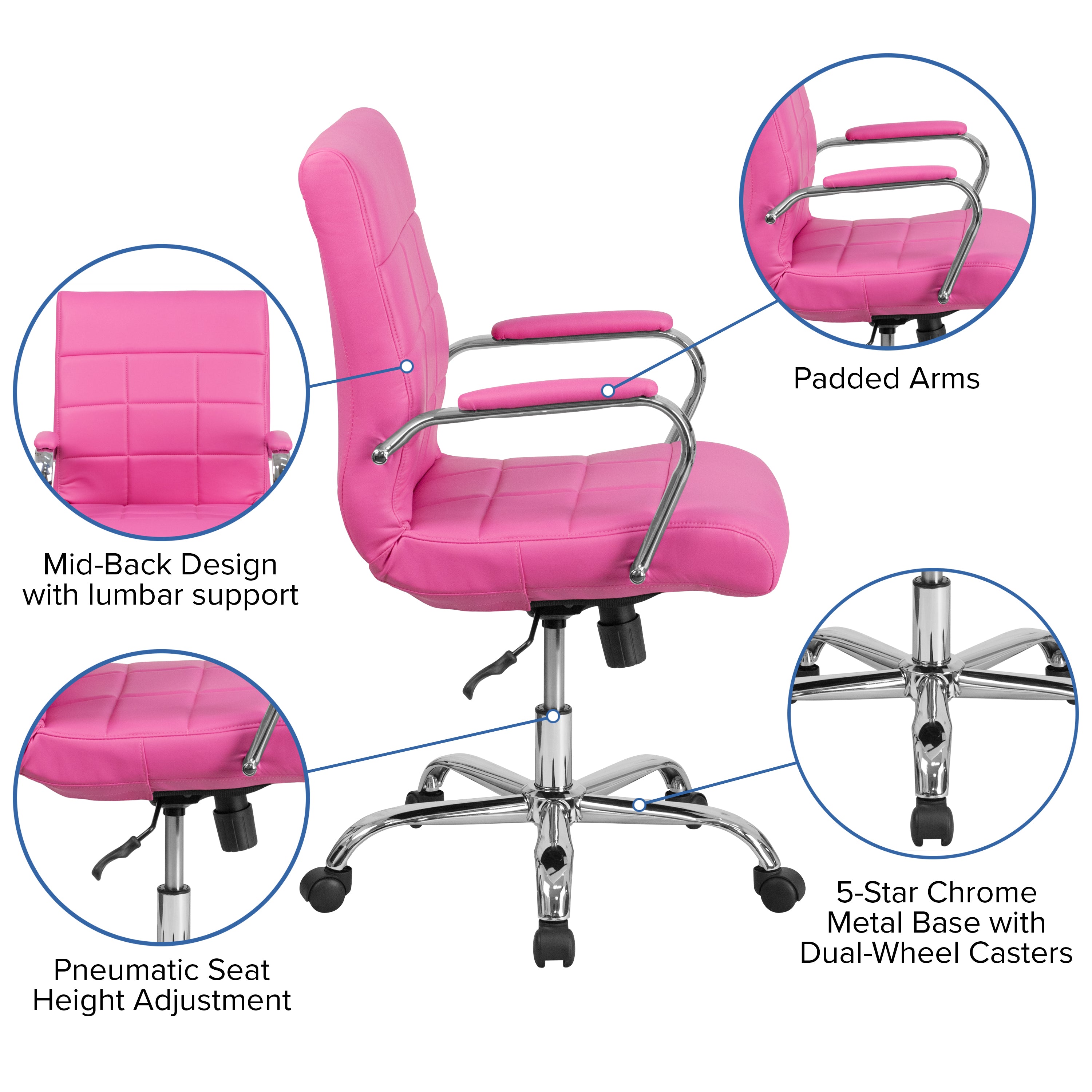 Mid-Back Vinyl Executive Swivel Office Chair with Chrome Base and Arms