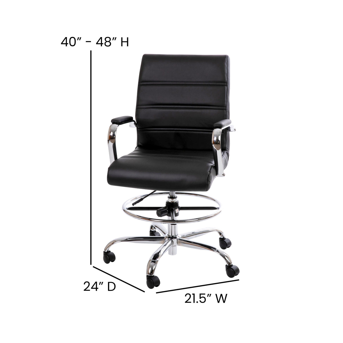 Mid-Back LeatherSoft Drafting Chair with Adjustable Foot Ring and Chrome Base