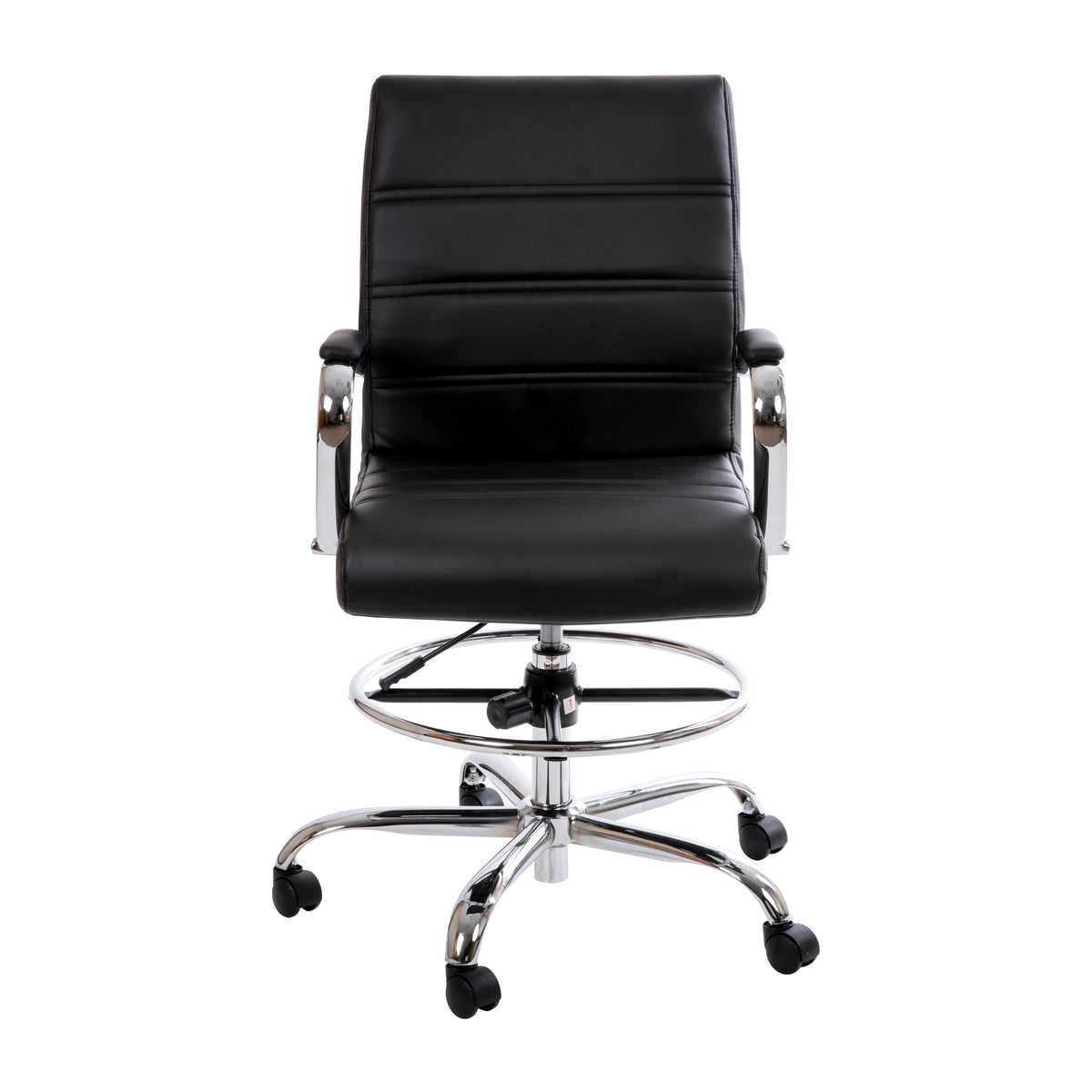 Mid-Back LeatherSoft Drafting Chair with Adjustable Foot Ring and Chrome Base