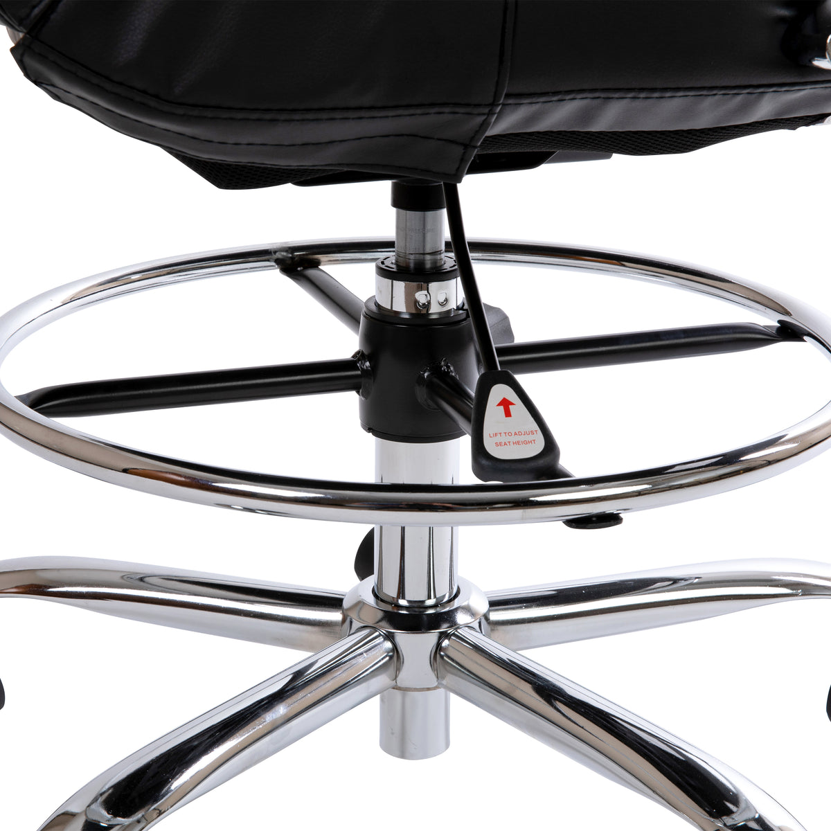 Mid-Back LeatherSoft Drafting Chair with Adjustable Foot Ring and Chrome Base