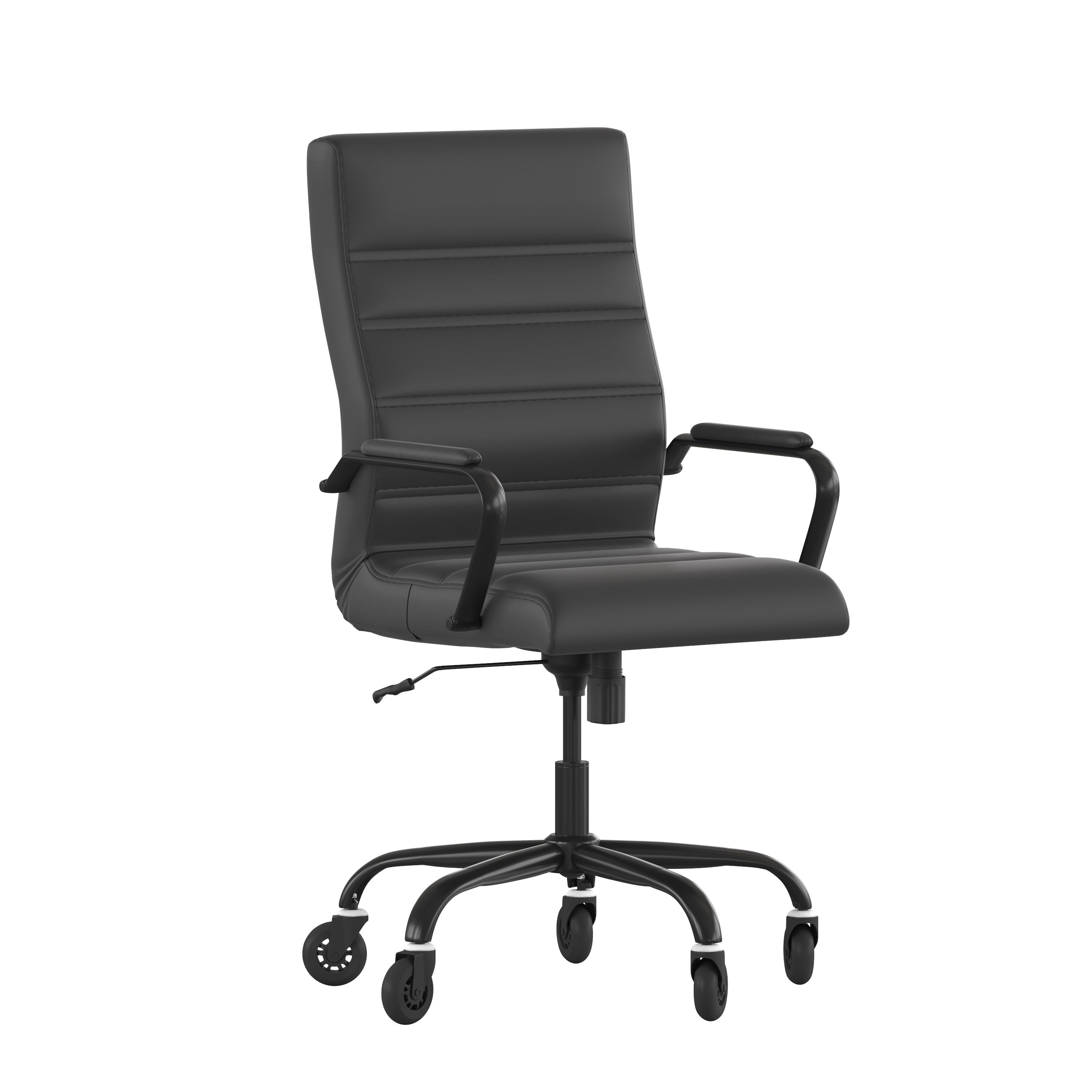 Whitney High Back Executive Swivel Office Chair with Black Frame, Arms, and Transparent Roller Wheels