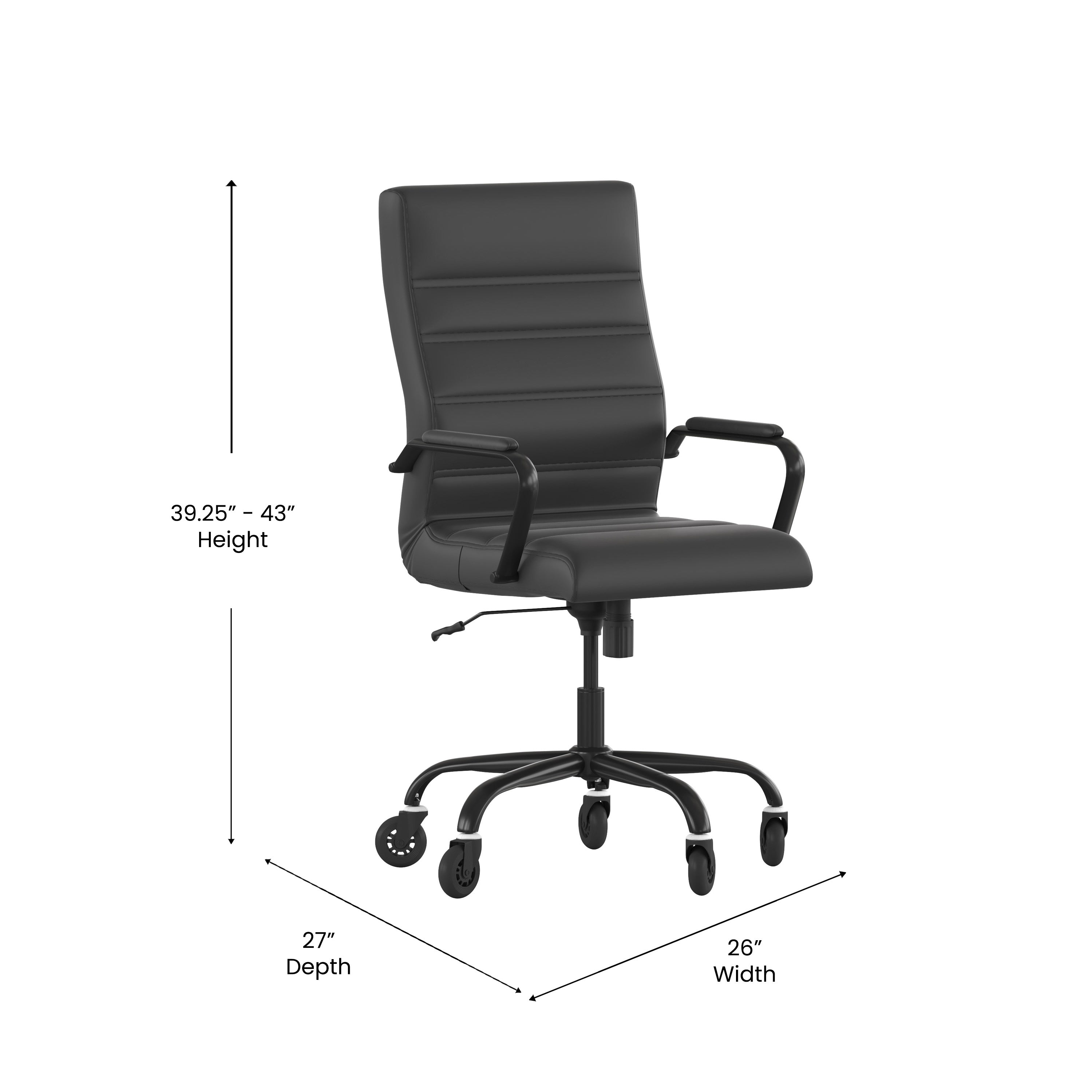 Whitney High Back Executive Swivel Office Chair with Black Frame, Arms, and Transparent Roller Wheels