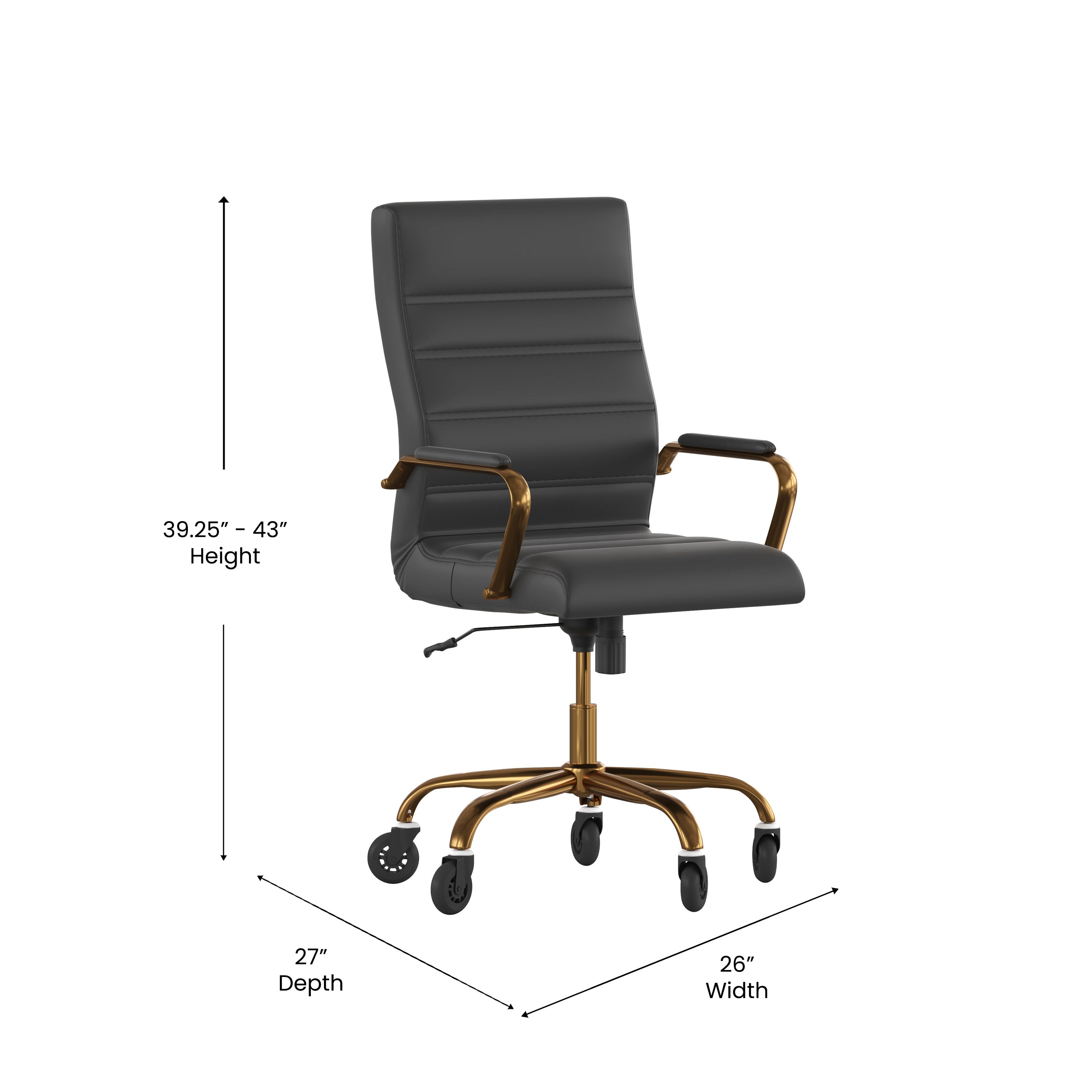 Whitney High Back Executive Swivel Office Chair with Black Frame, Arms, and Transparent Roller Wheels