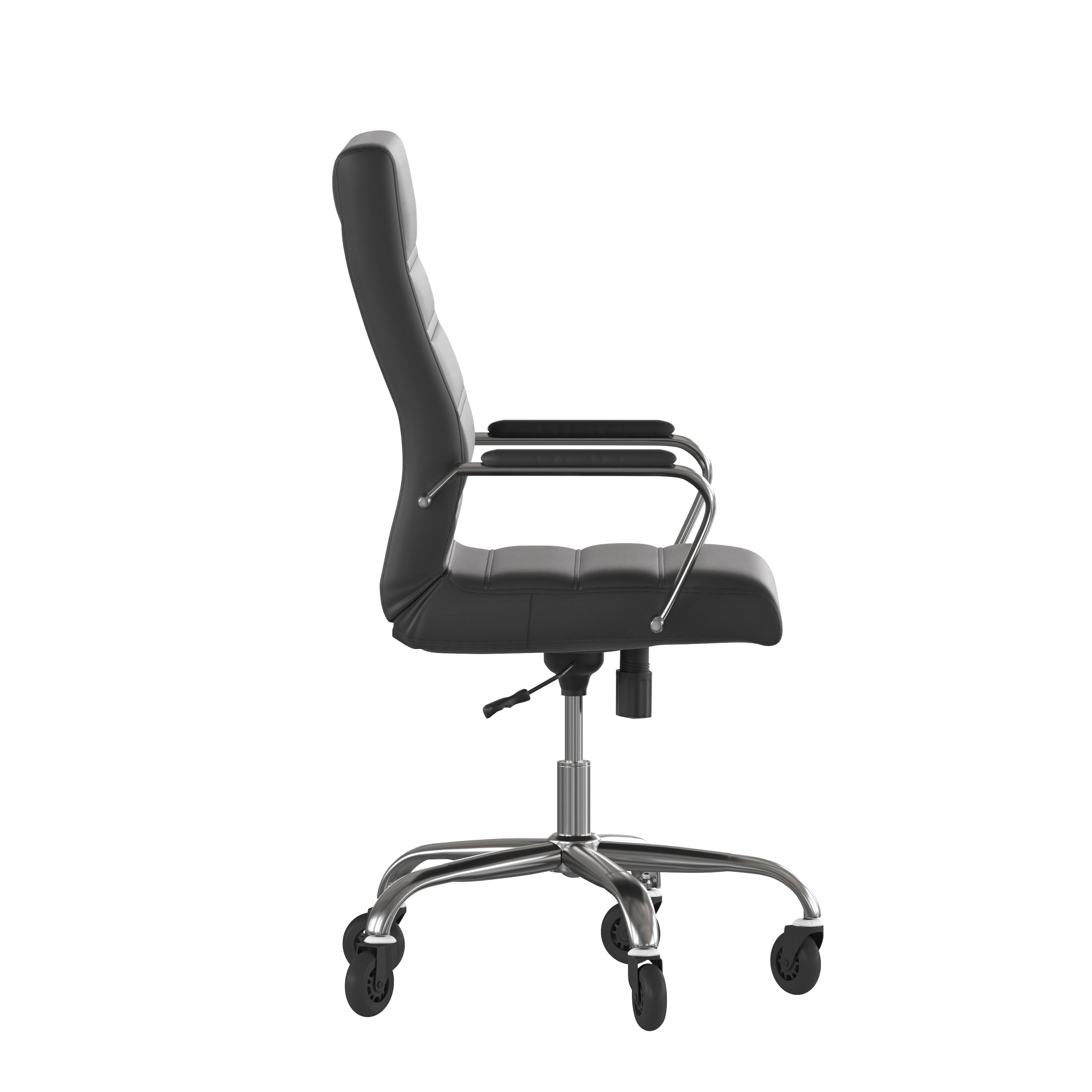 Whitney High Back Executive Swivel Office Chair with Black Frame, Arms, and Transparent Roller Wheels