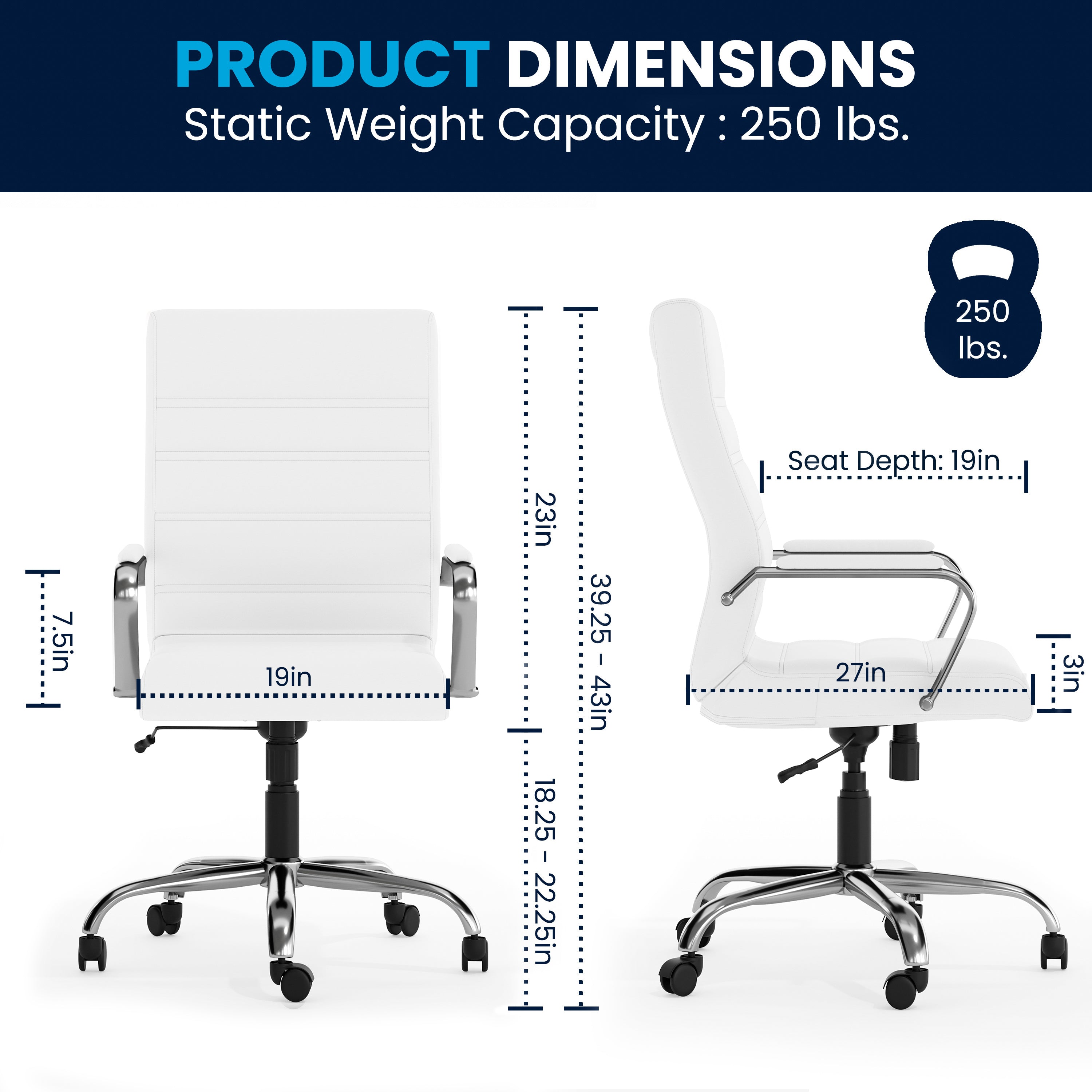 High Back Executive Swivel Office Chair with Metal Frame and Arms