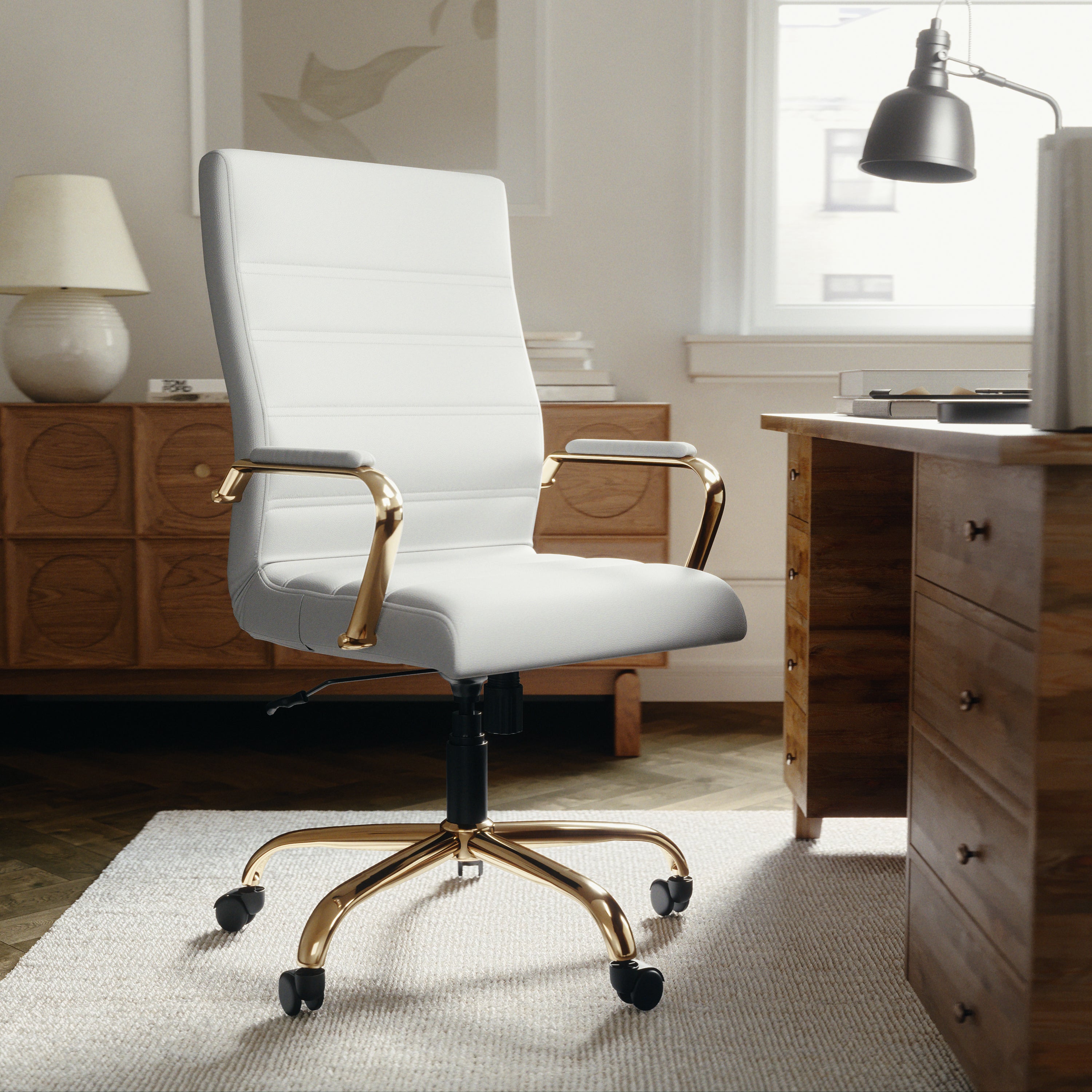 High Back Executive Swivel Office Chair with Metal Frame and Arms