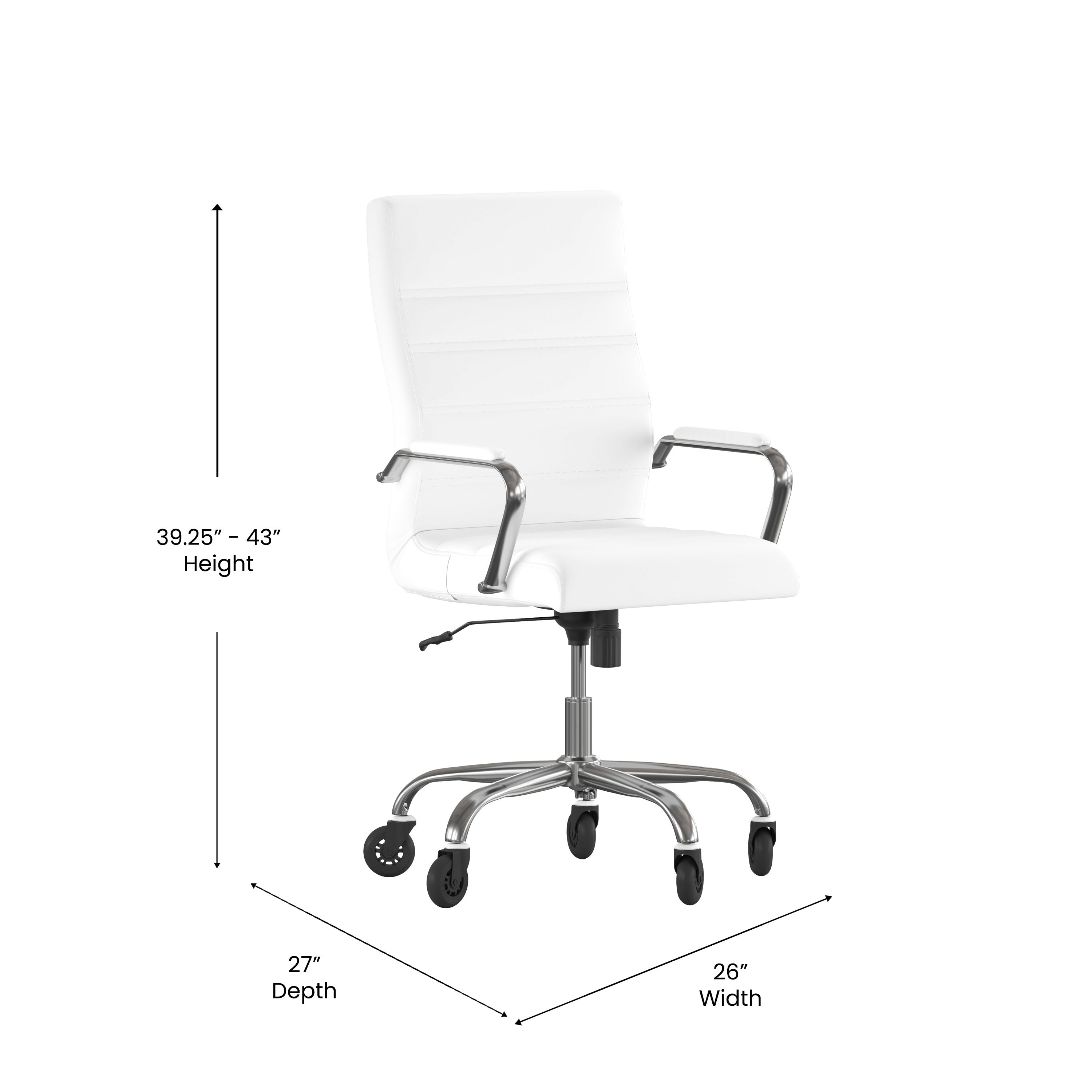 Whitney High Back Executive Swivel Office Chair with Black Frame, Arms, and Transparent Roller Wheels