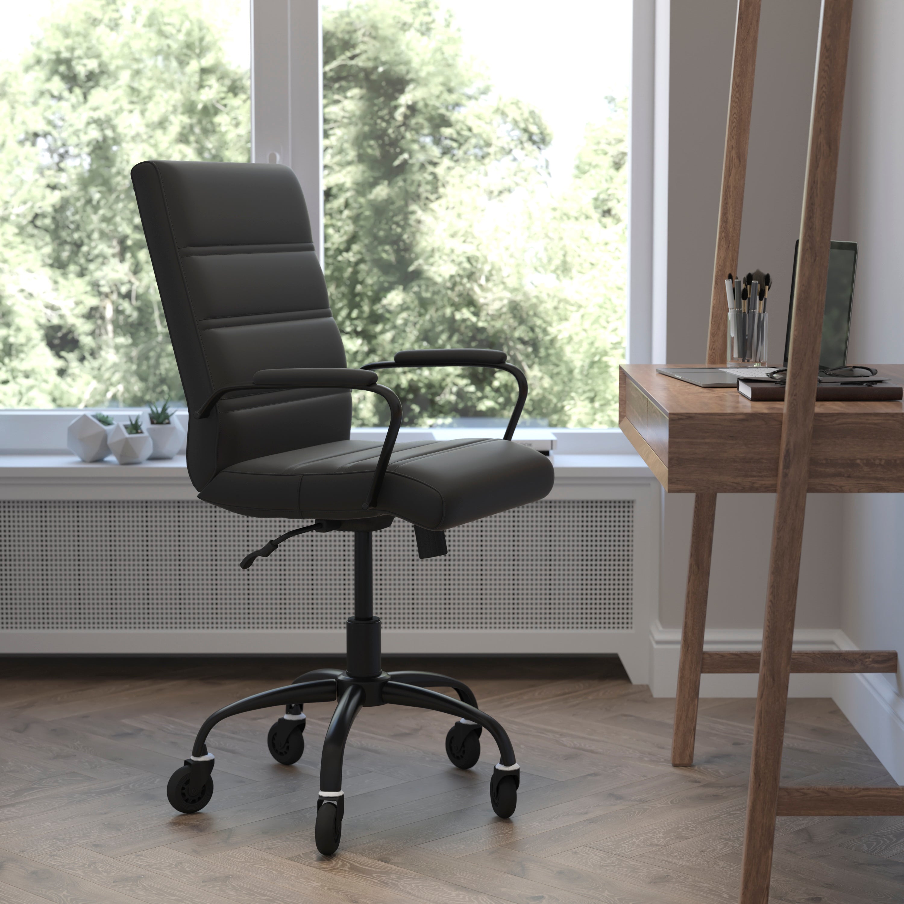 Camilia Mid-Back Executive Swivel Office Chair with Arms, and Transparent Roller Wheels