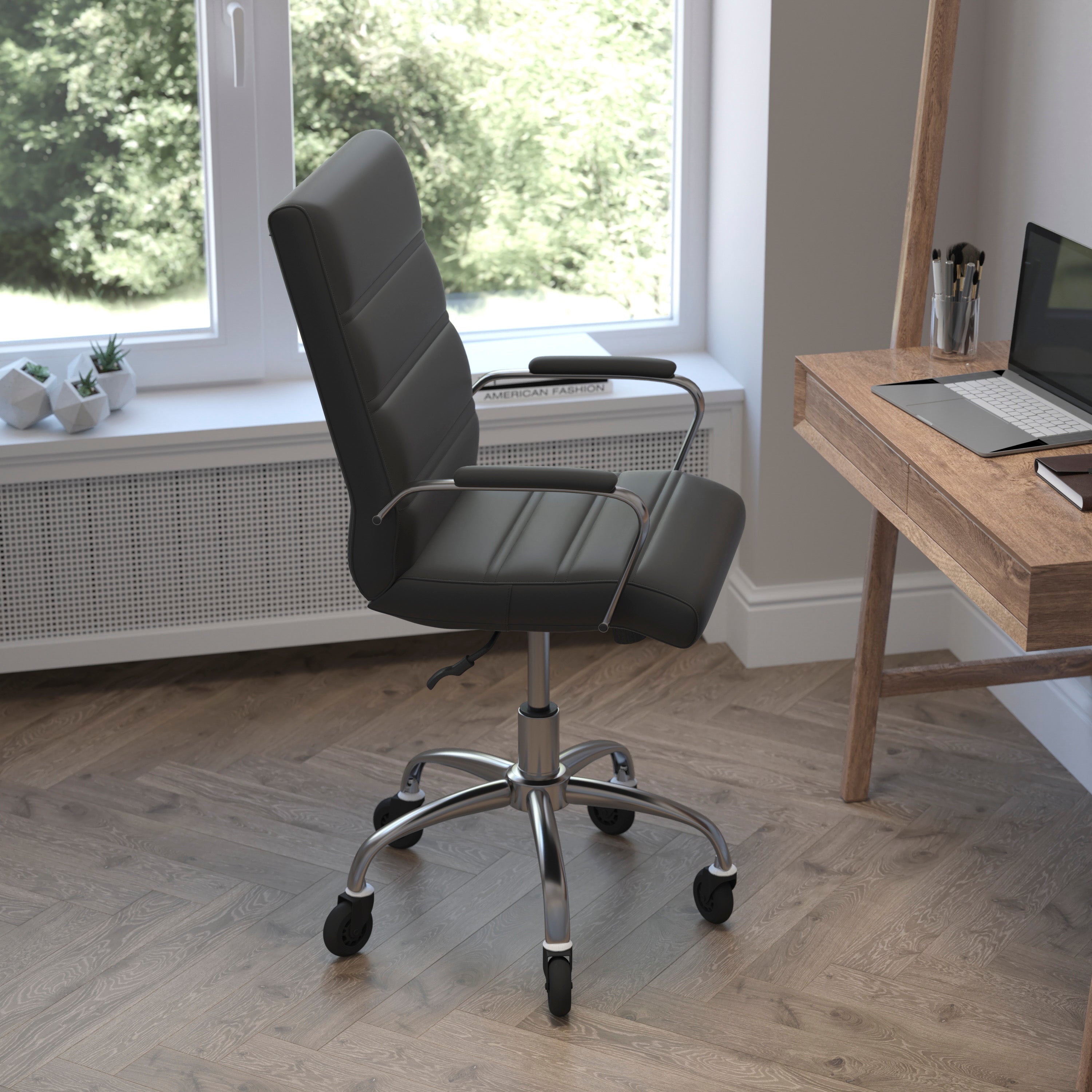 Camilia Mid-Back Executive Swivel Office Chair with Arms, and Transparent Roller Wheels