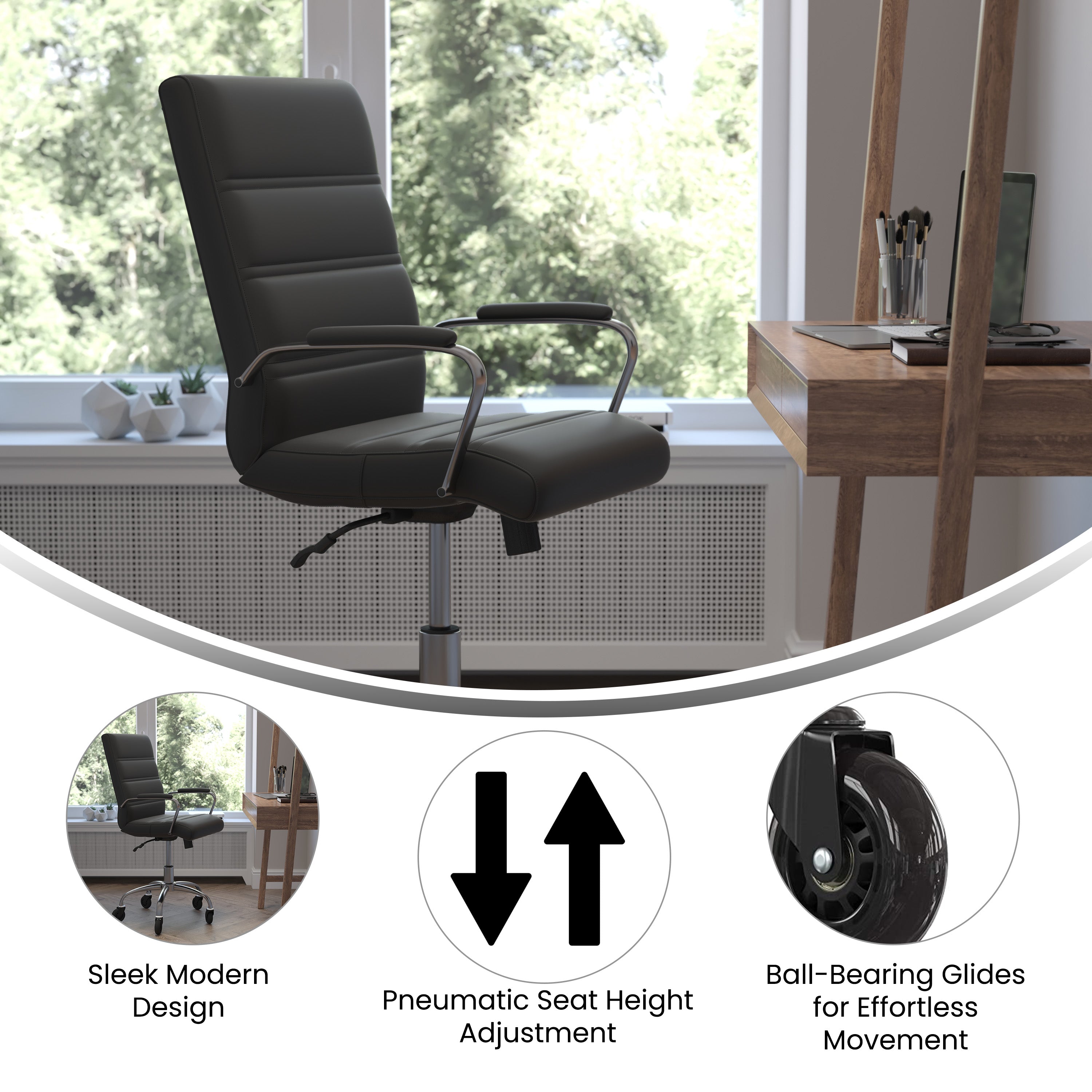 Camilia Mid-Back Executive Swivel Office Chair with Arms, and Transparent Roller Wheels