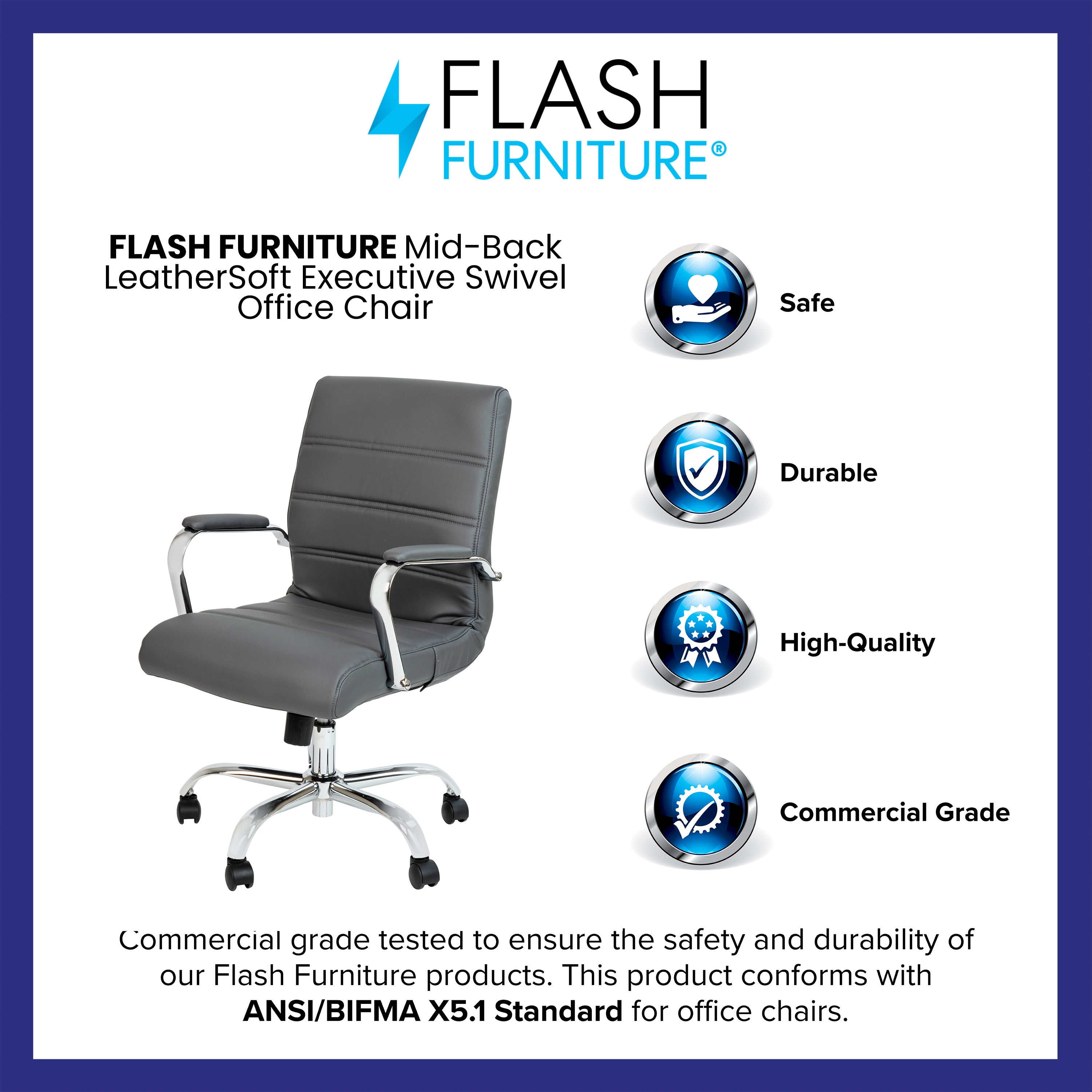 Mid-Back Executive Swivel Office Chair with Metal Frame and Arms