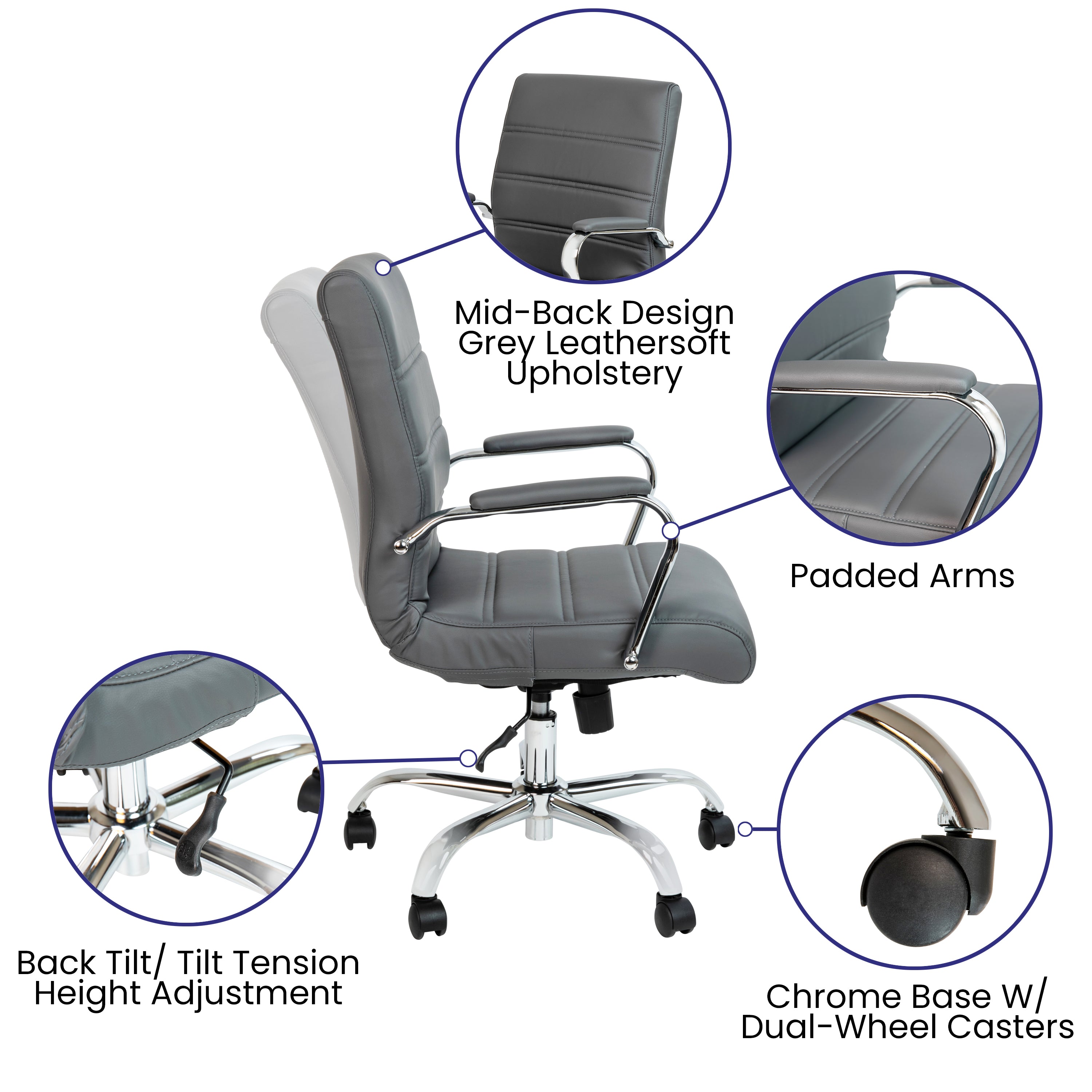 Mid-Back Executive Swivel Office Chair with Metal Frame and Arms