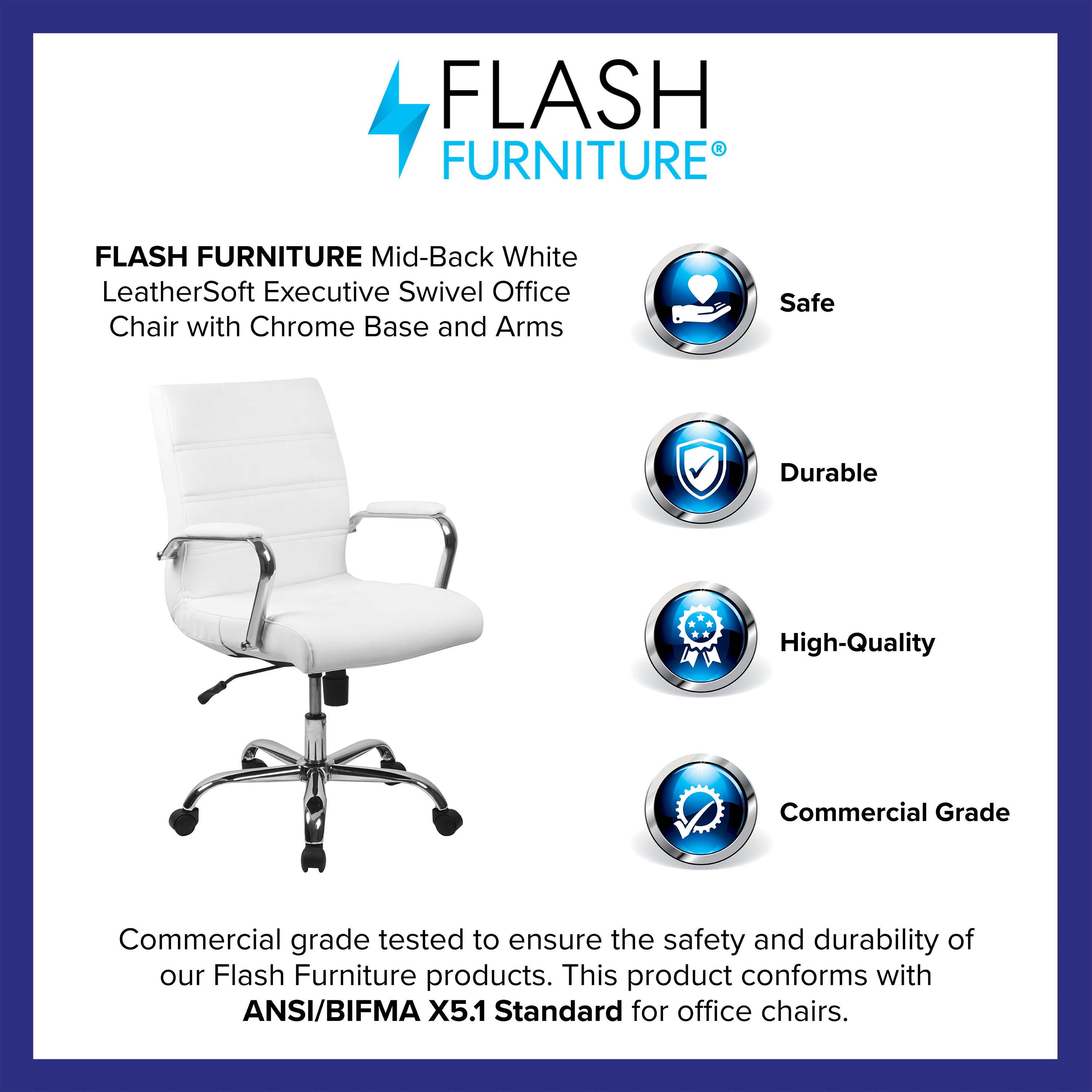 Mid-Back Executive Swivel Office Chair with Metal Frame and Arms