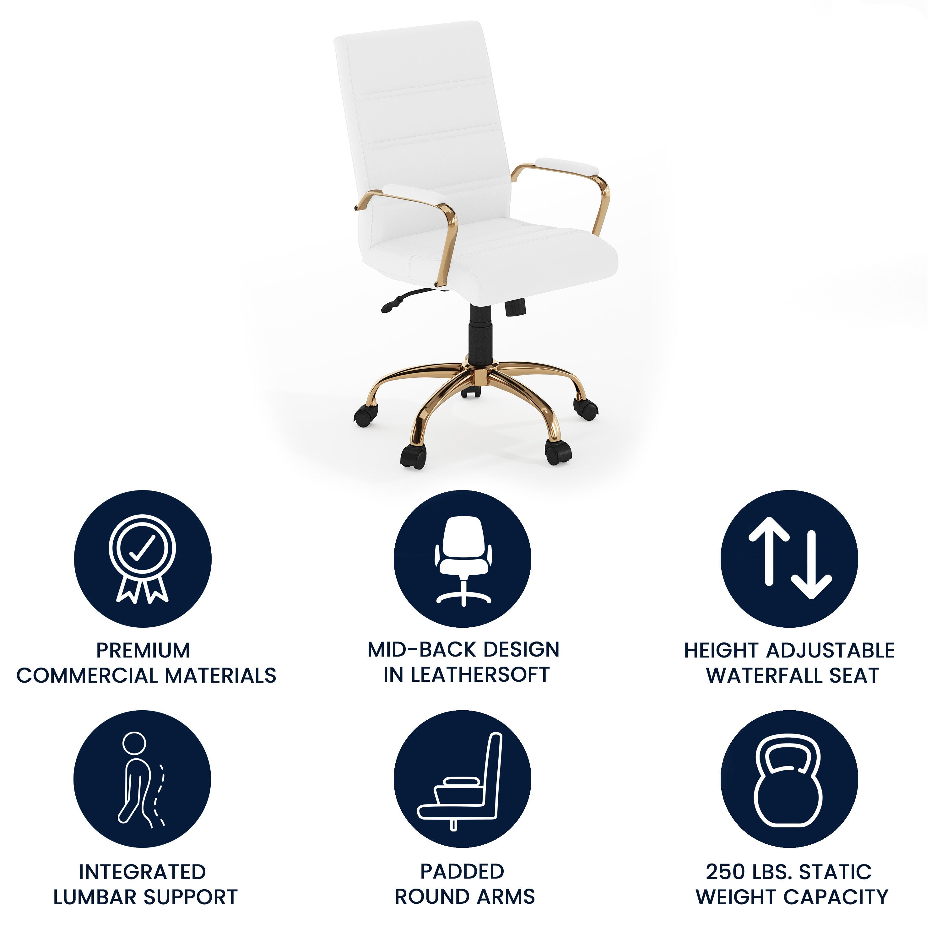 Mid-Back Executive Swivel Office Chair with Metal Frame and Arms